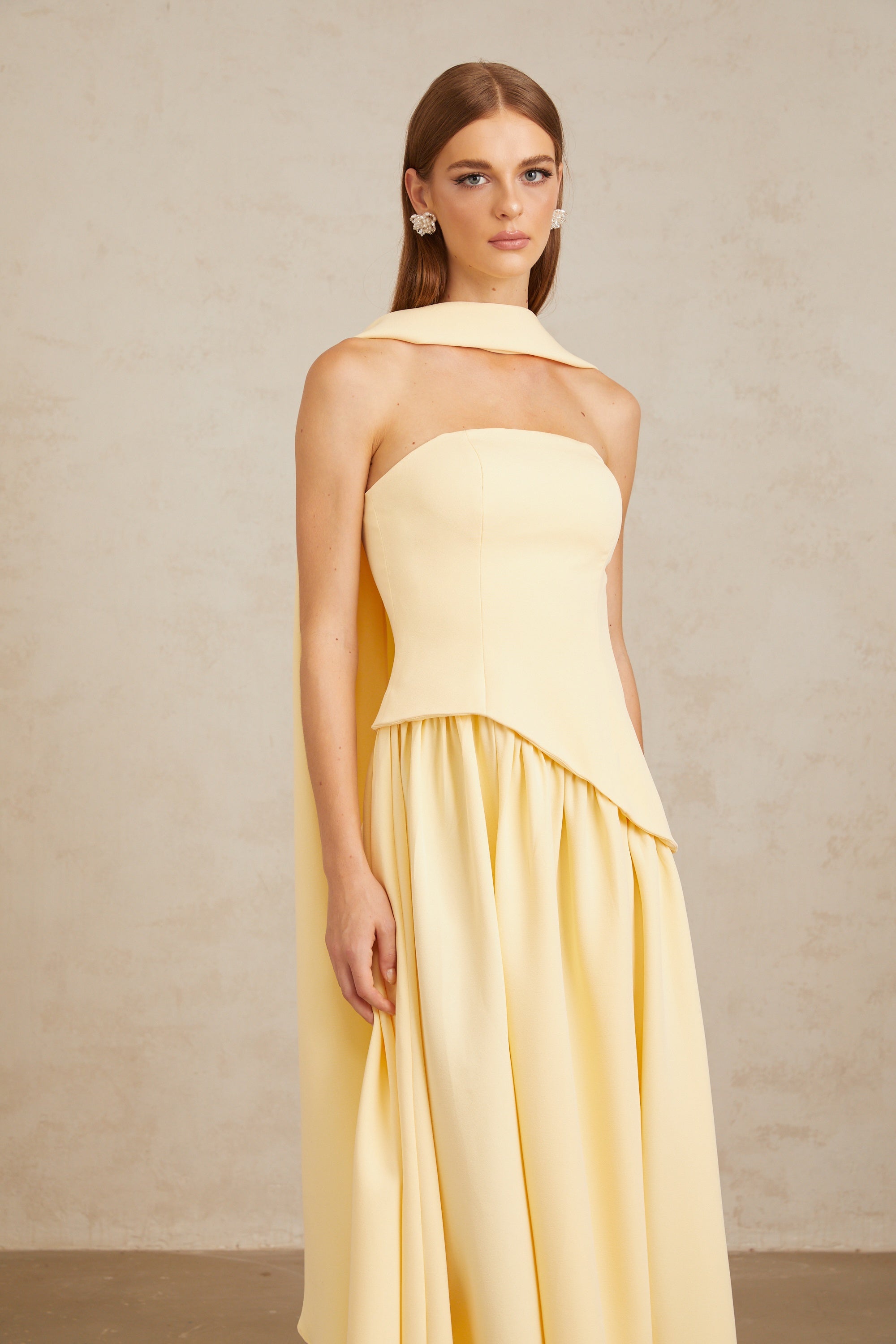 Sidonie Yellow Off-Shoulder Panel Maxi Gown (Final Sale-US Only)