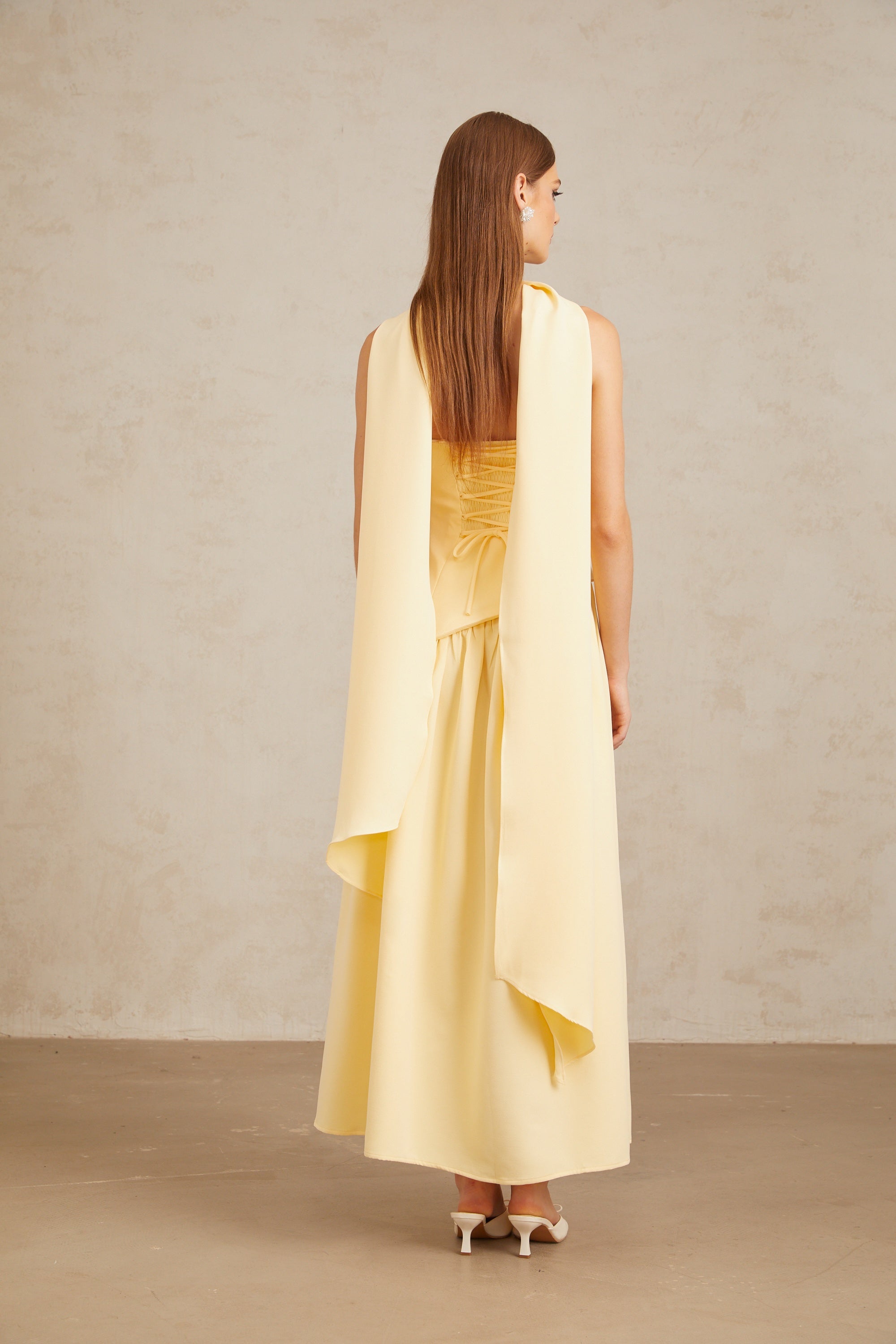 Sidonie Yellow Off-Shoulder Panel Maxi Gown (Final Sale-US Only)