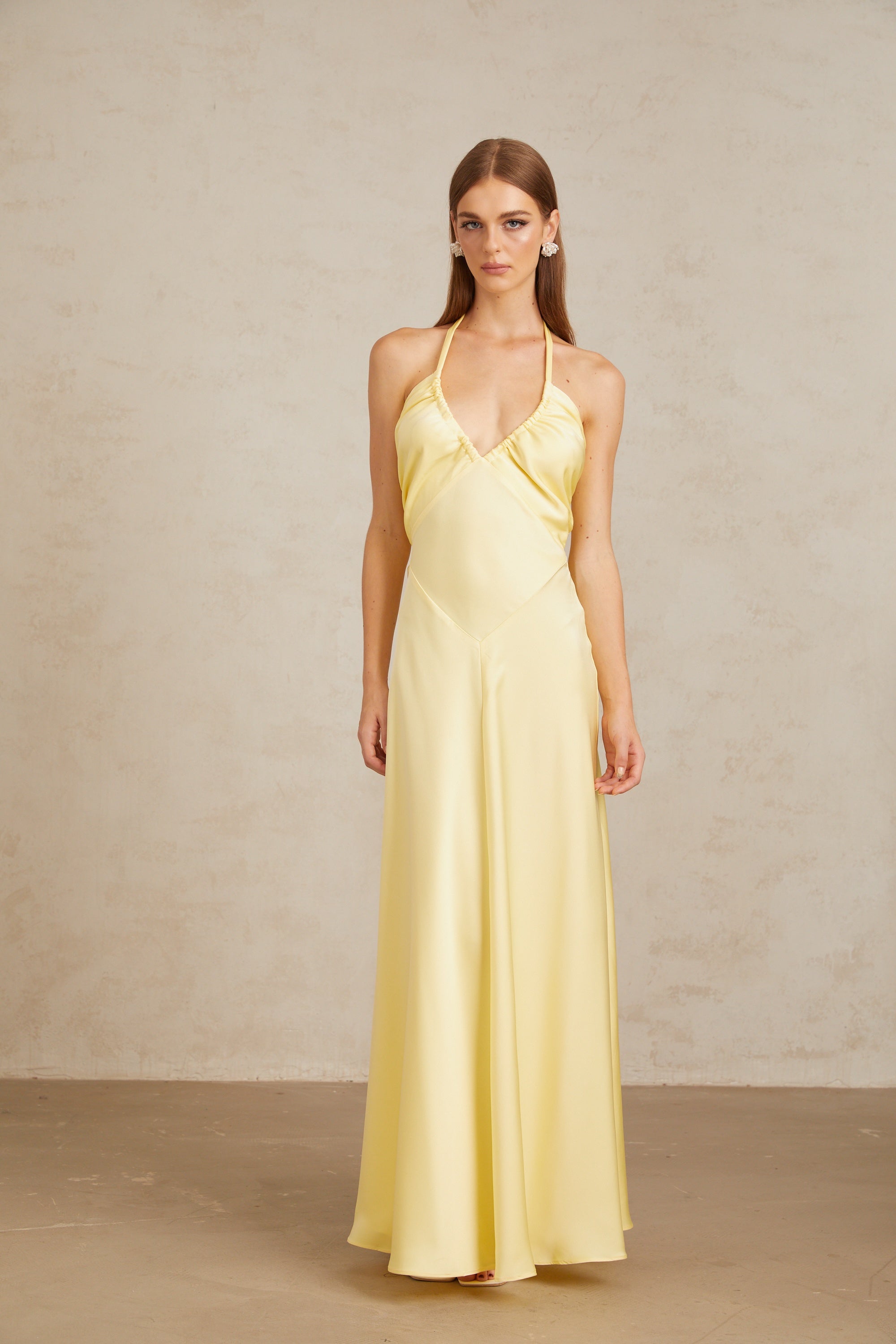 Hannele Yellow Self-Tie Halterneck Maxi Dress (Final Sale-US Only)