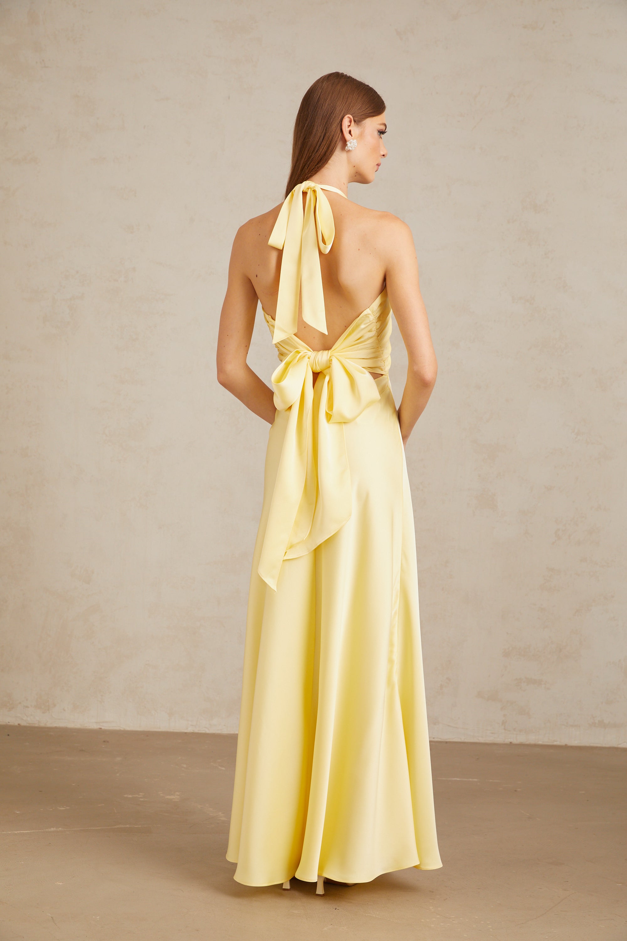Hannele Yellow Self-Tie Halterneck Maxi Dress (Final Sale-US Only)