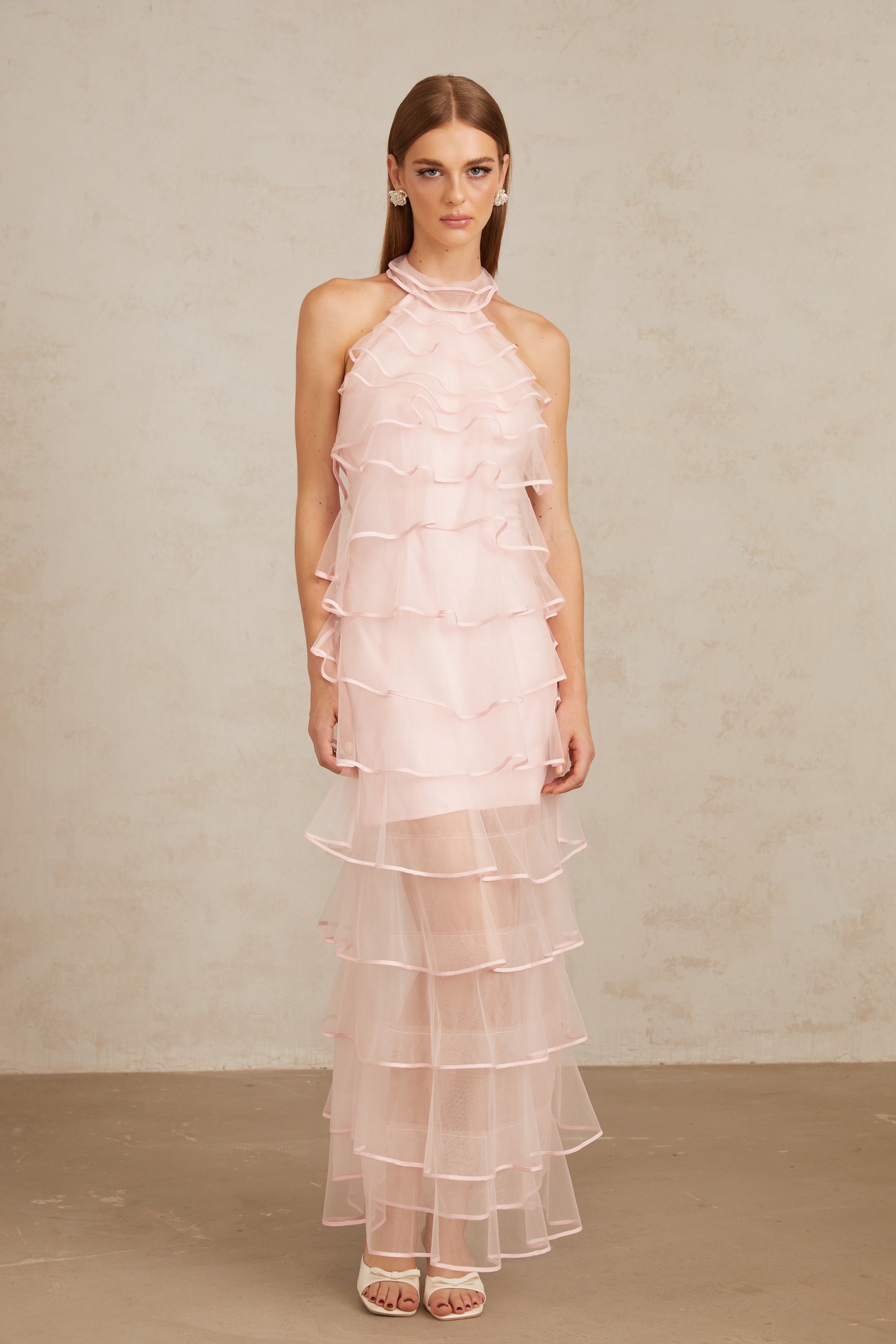 Nonchalante Pink Tiered Halterneck Maxi Dress (Final Sale)
