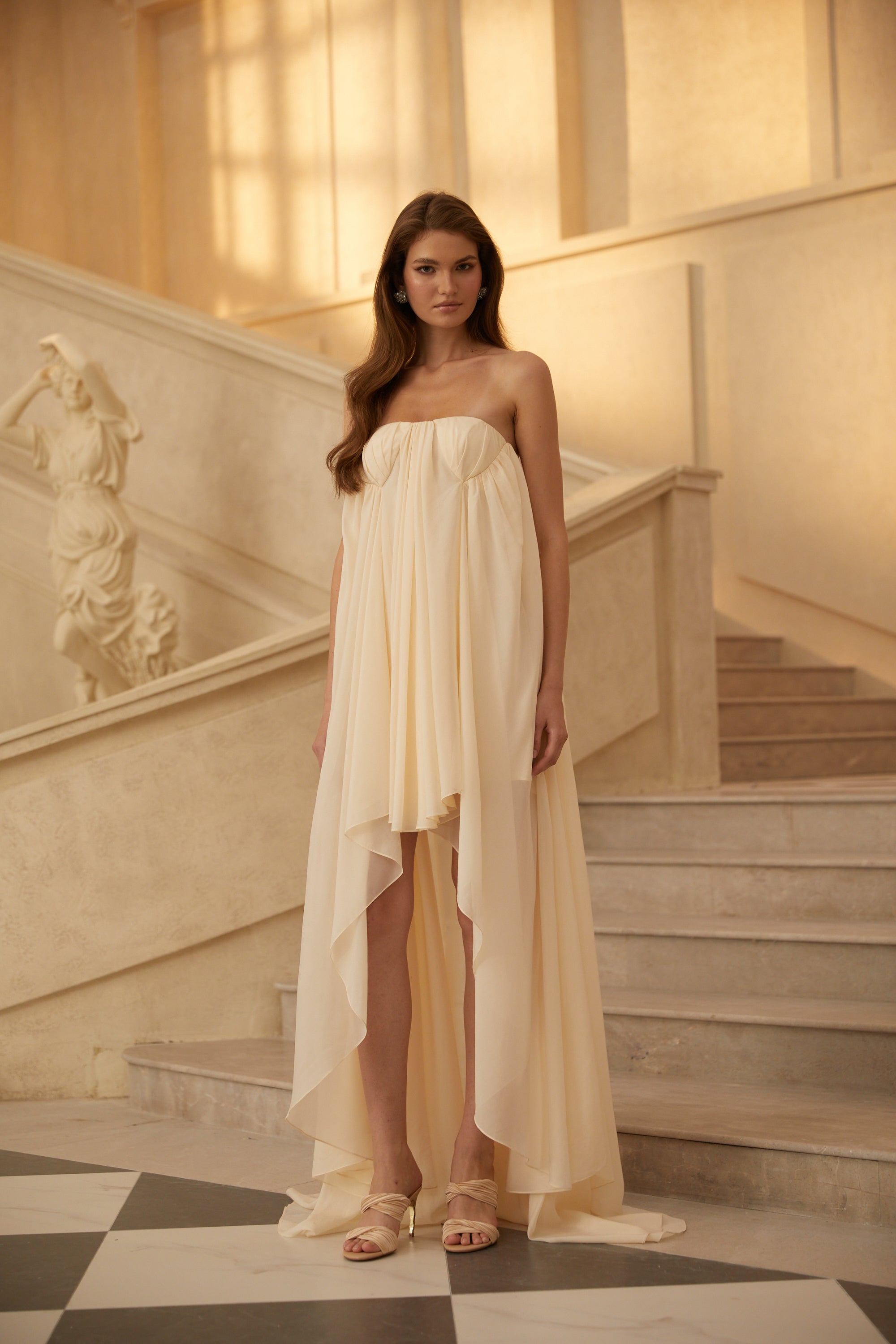 Anneli Biege Mullet Chiffon Midi Dress (Final Sale)