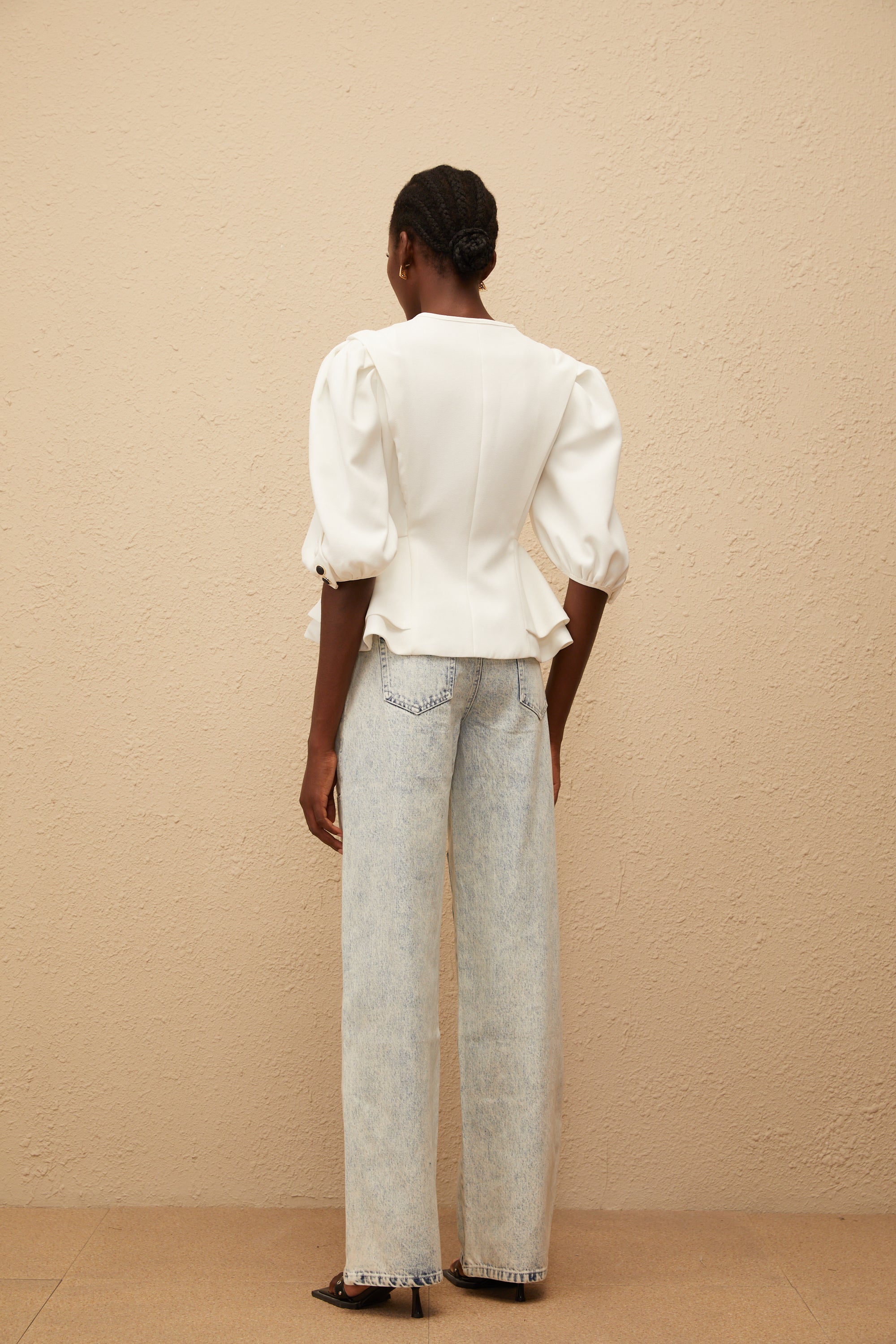 Gwenaëlle White Peplum Waist Blouse