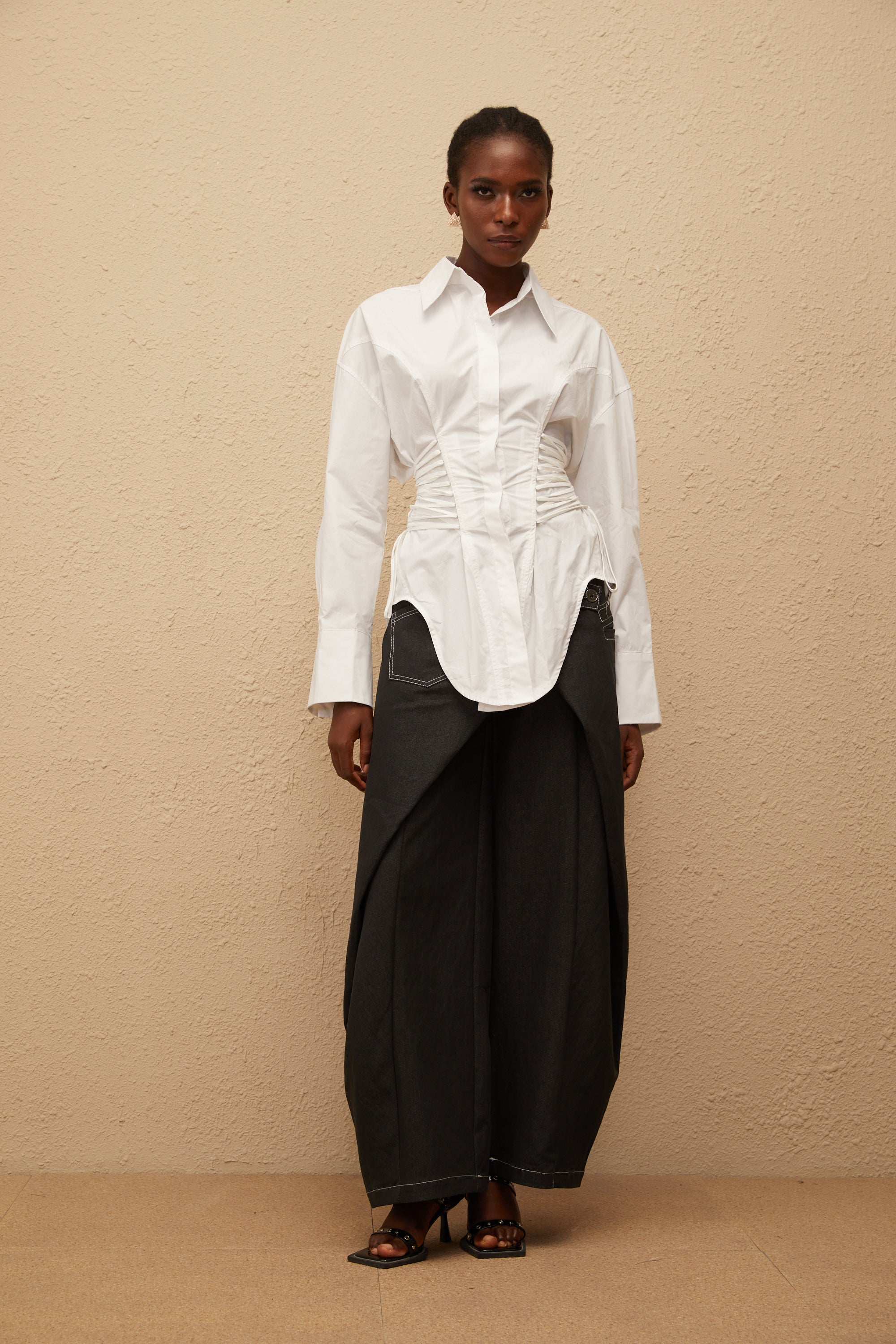 Bérénice White Curved Lace Up Shirt (Final Sale-US Only)