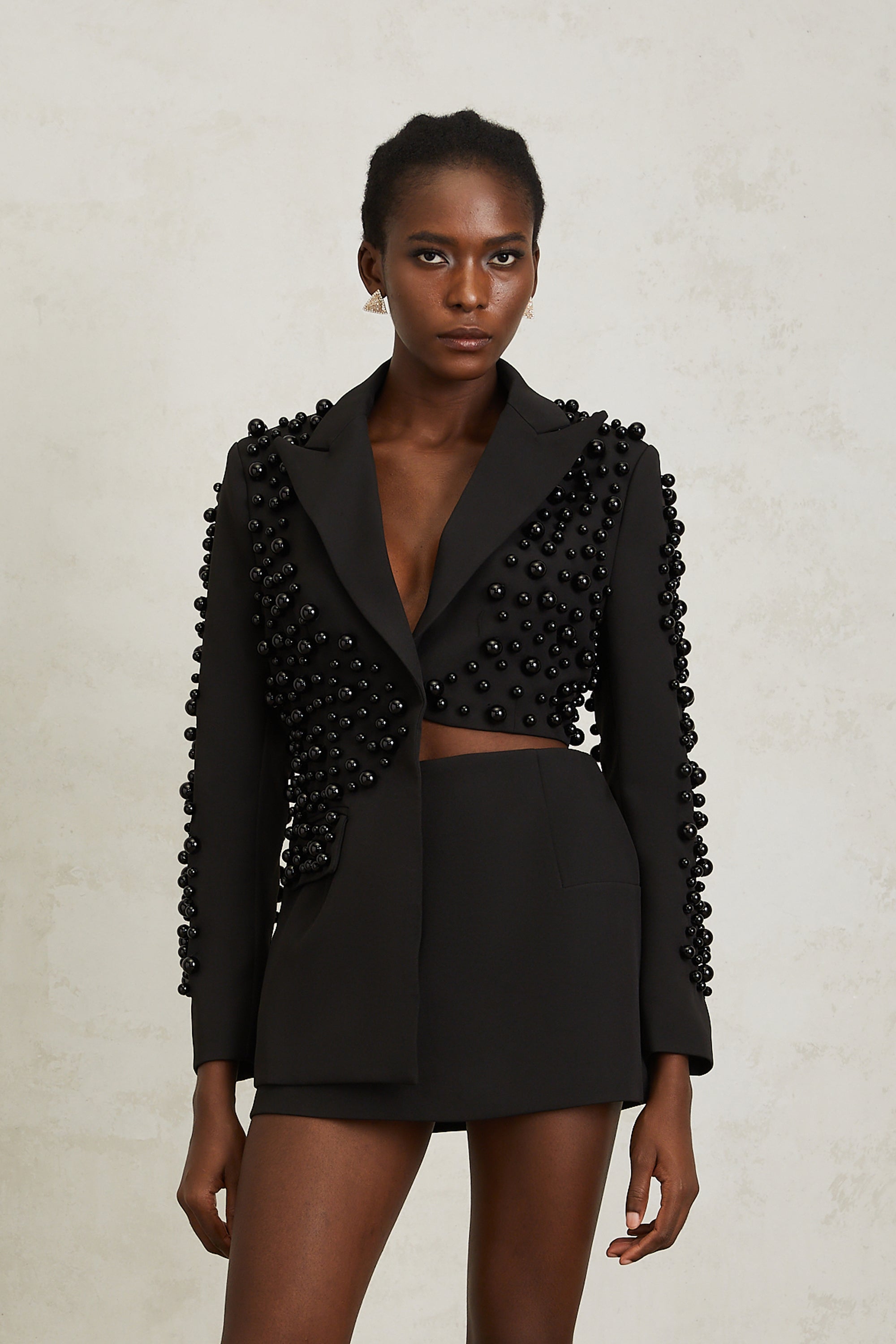 Joséphine Black Faux Pearl Blazer & Skirt Set (Final Sale-US Only)