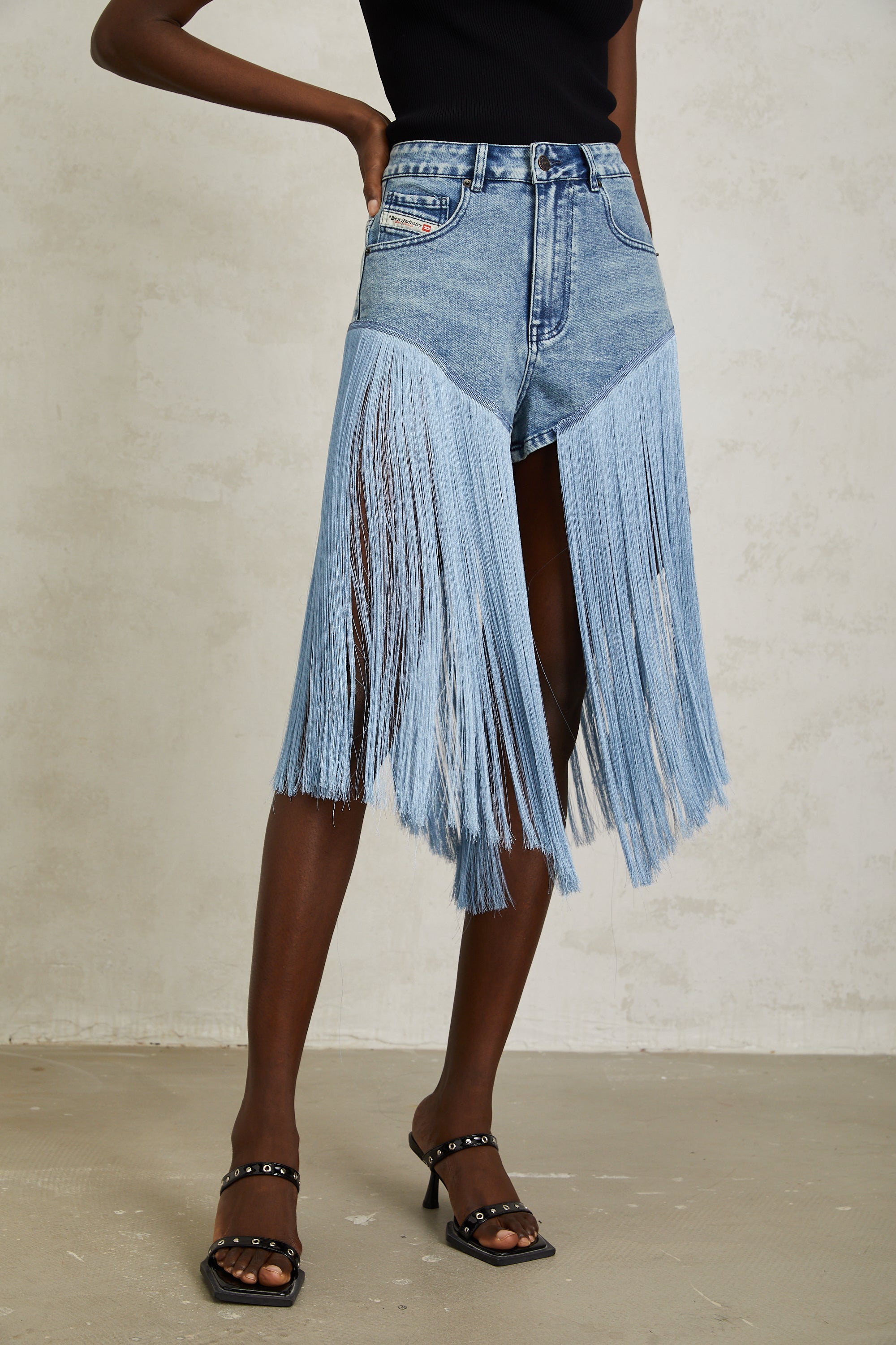 Martina Blue Fringed Panel Denim Shorts (Final Sale-US Only)