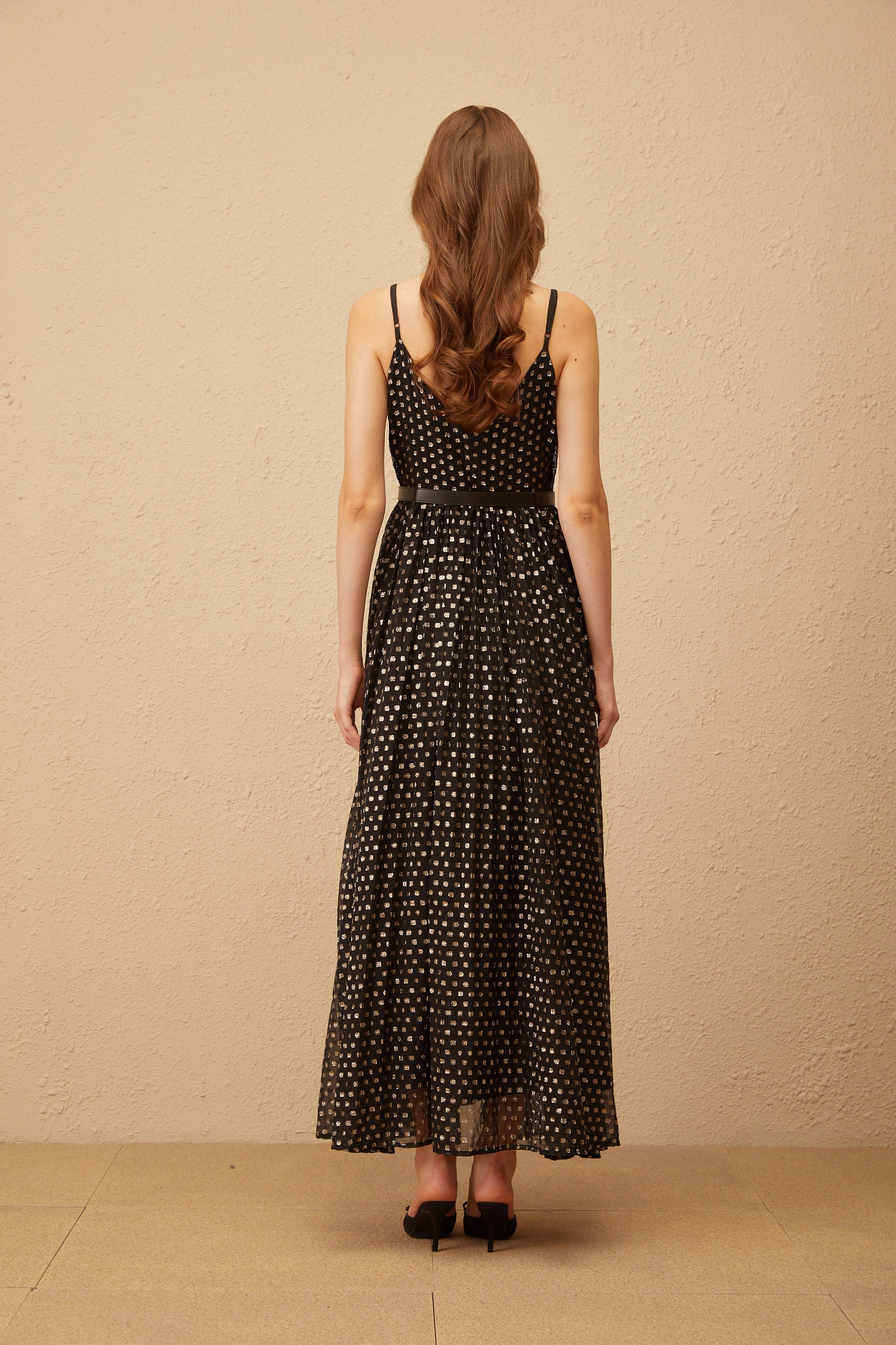 Aloïse Black Polka Dot Pleated Midi Dress (Final Sale-US Only)