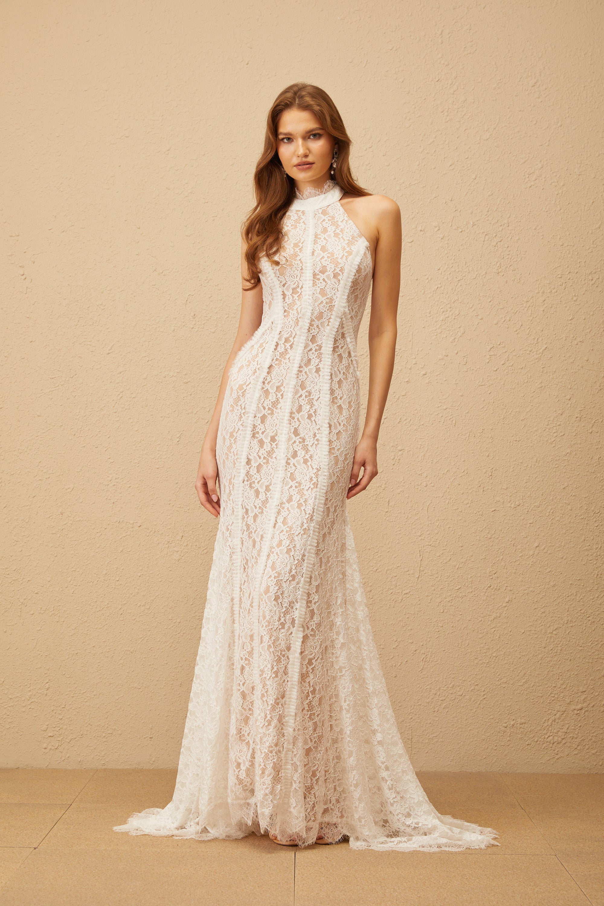 Gaëlle White Train Design Lace Maxi Dress (Final Sale)