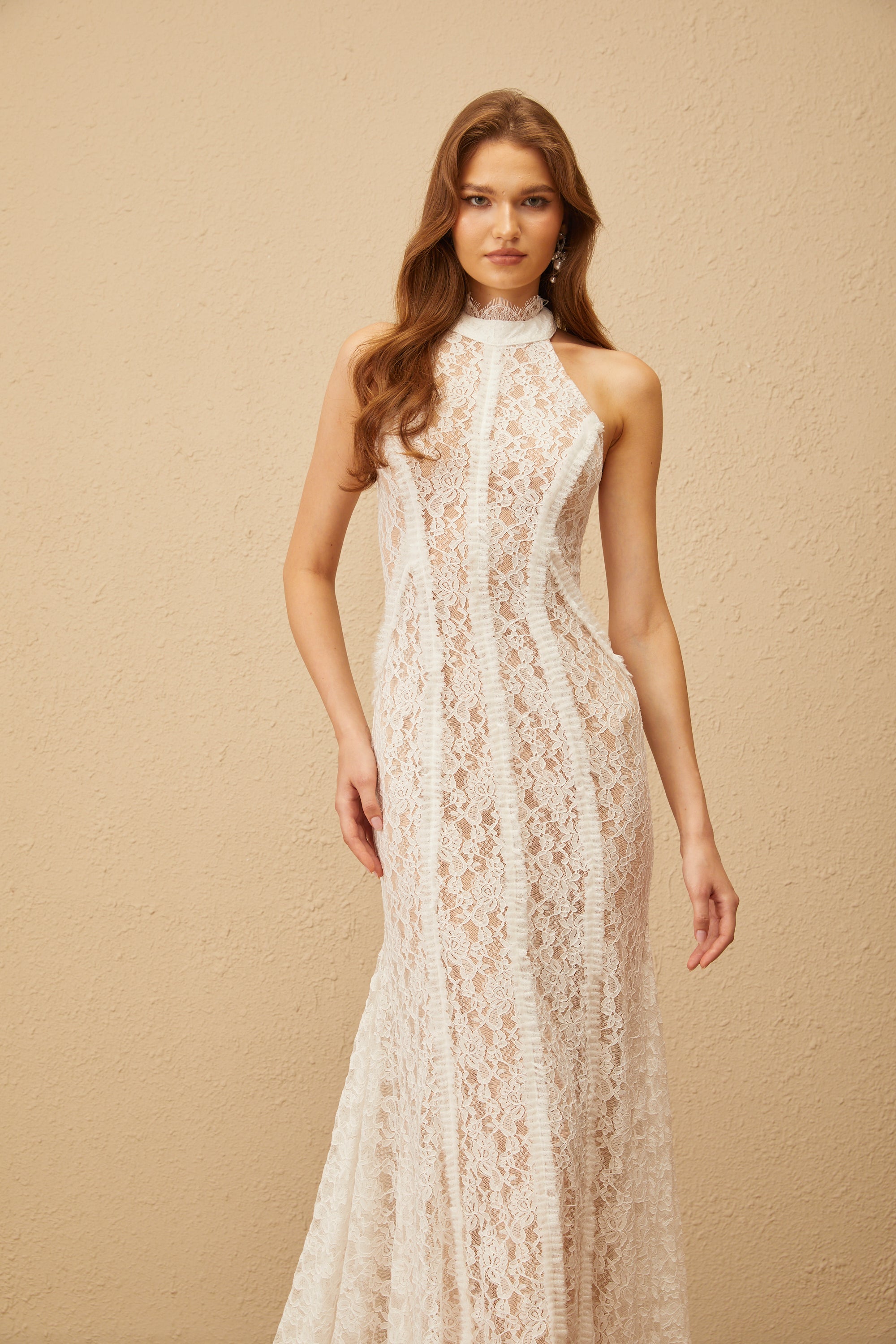 Gaëlle White Train Design Lace Maxi Dress (Final Sale)