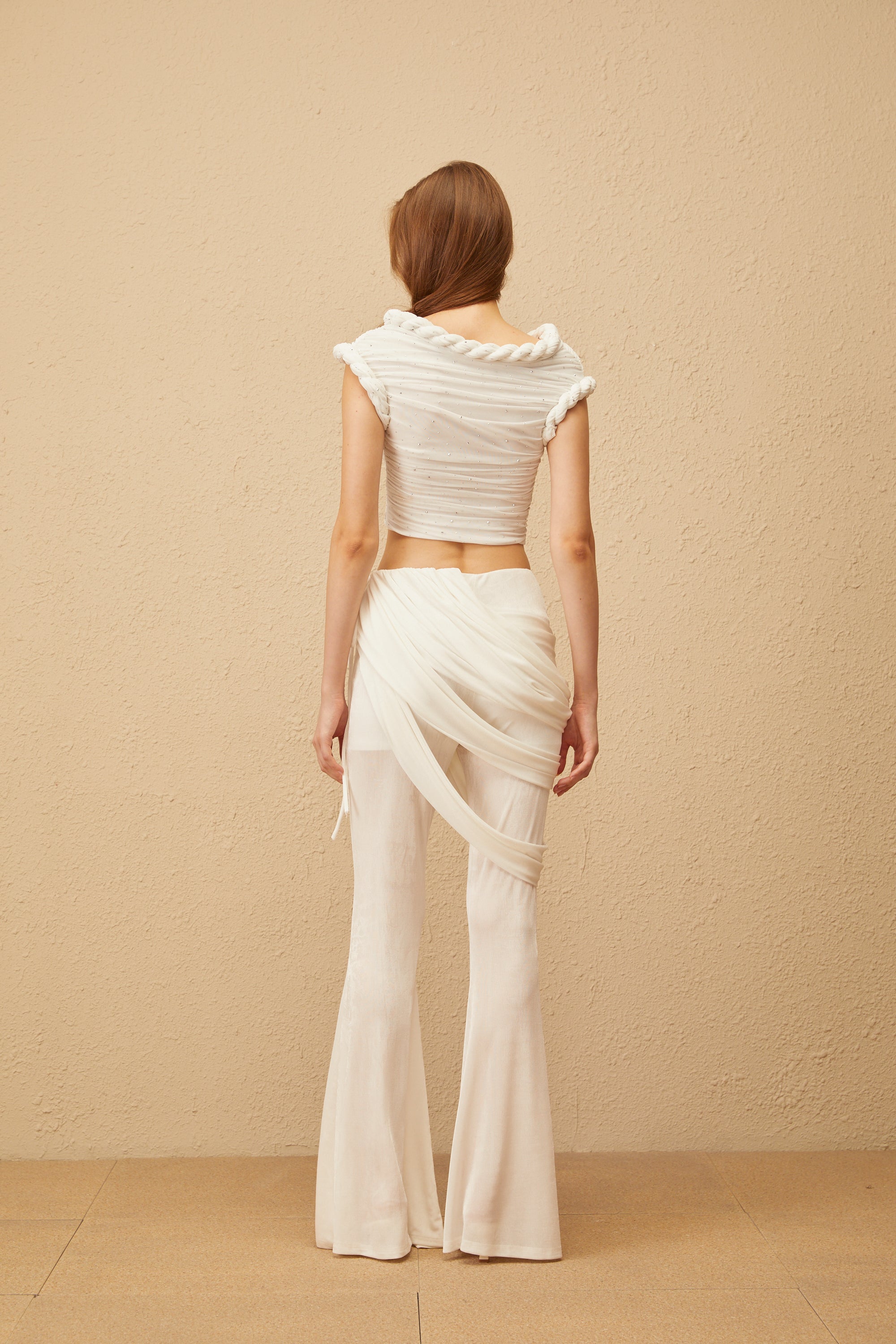 Lisette White Rhinestone Braided Ruched Top (Final Sale-US Only)
