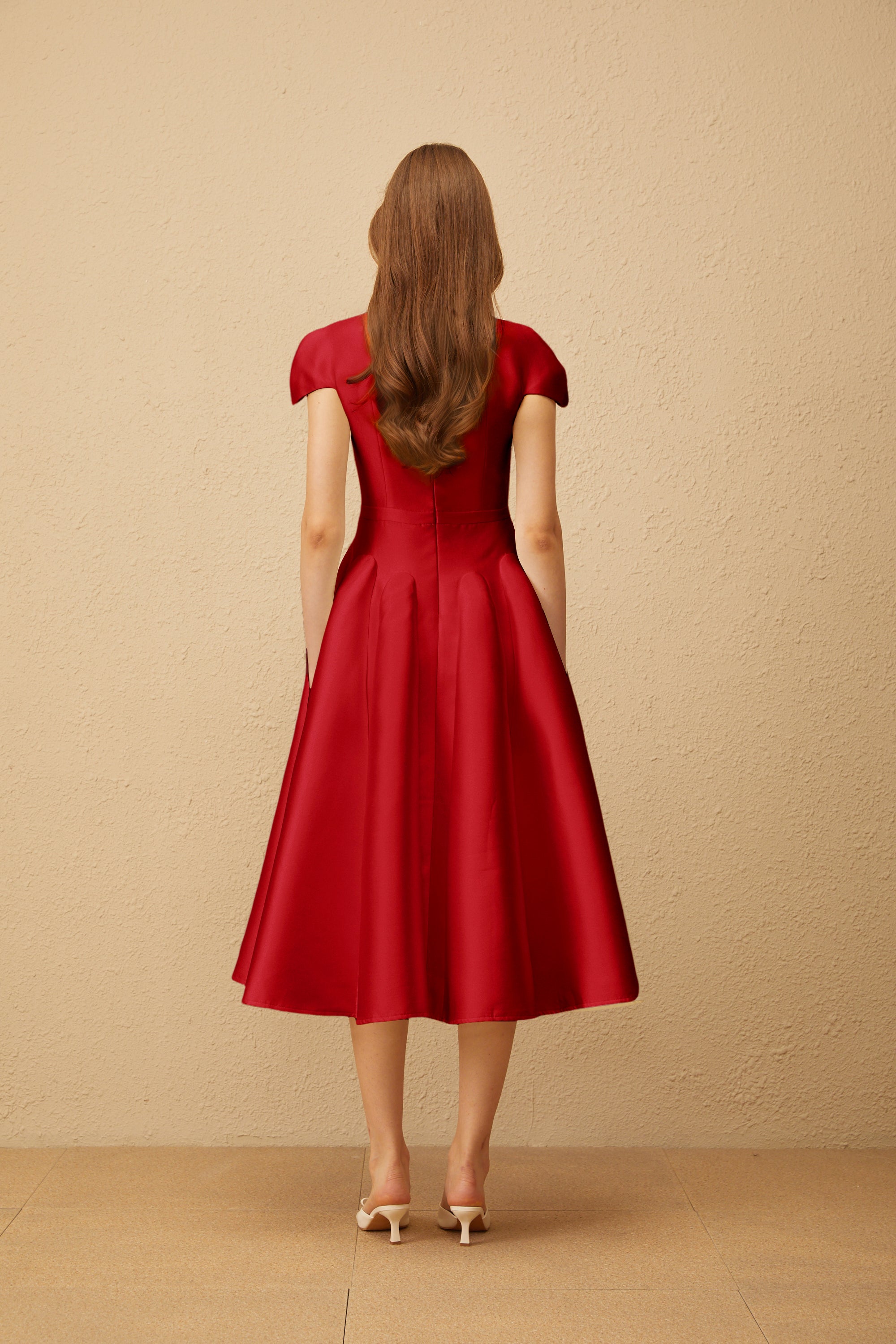 Aventin Red Godet Design Midi Dress (Final Sale)