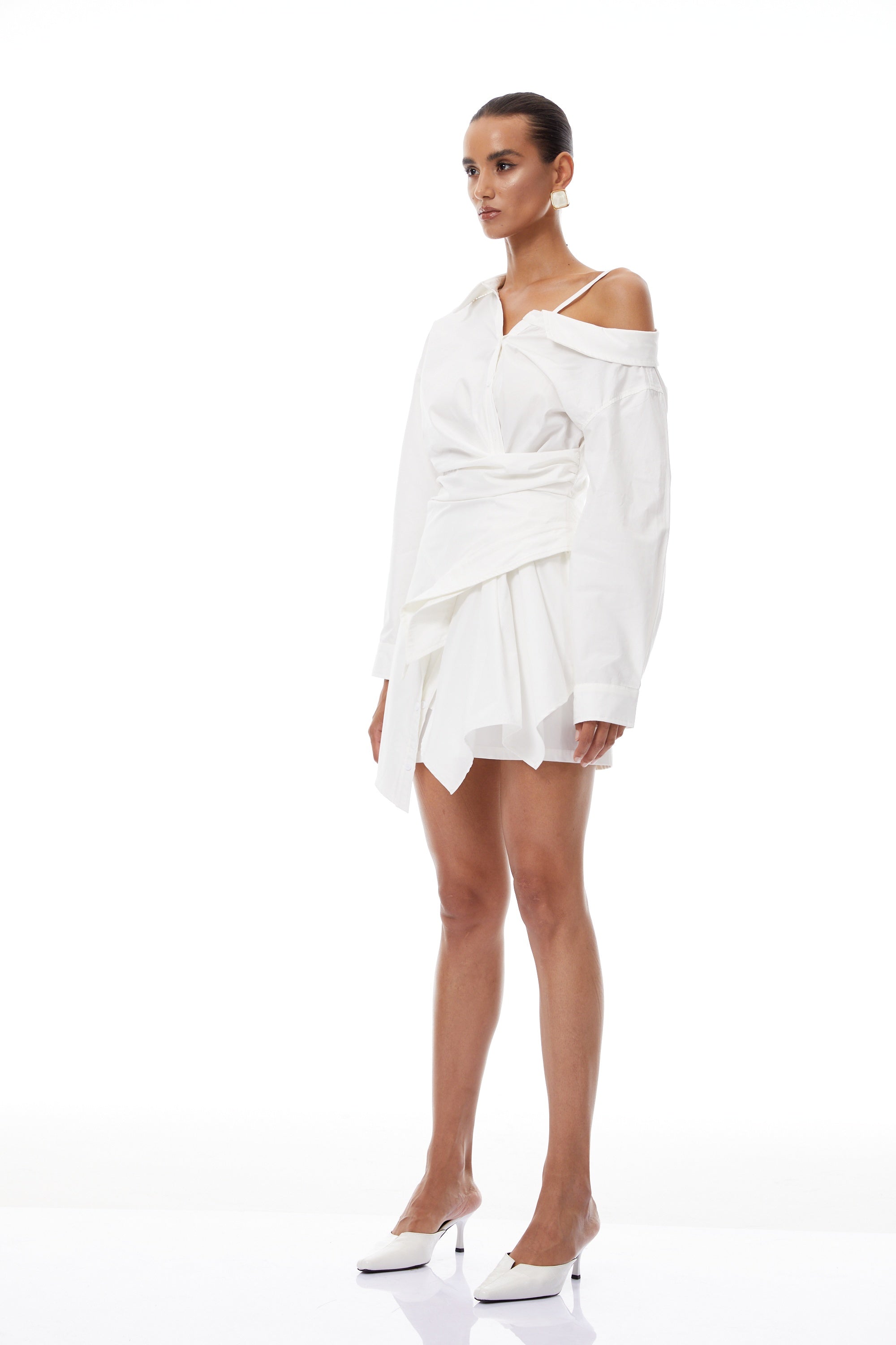 Tímea White Asymmetrical Mini Shirt Dress (Final Sale)