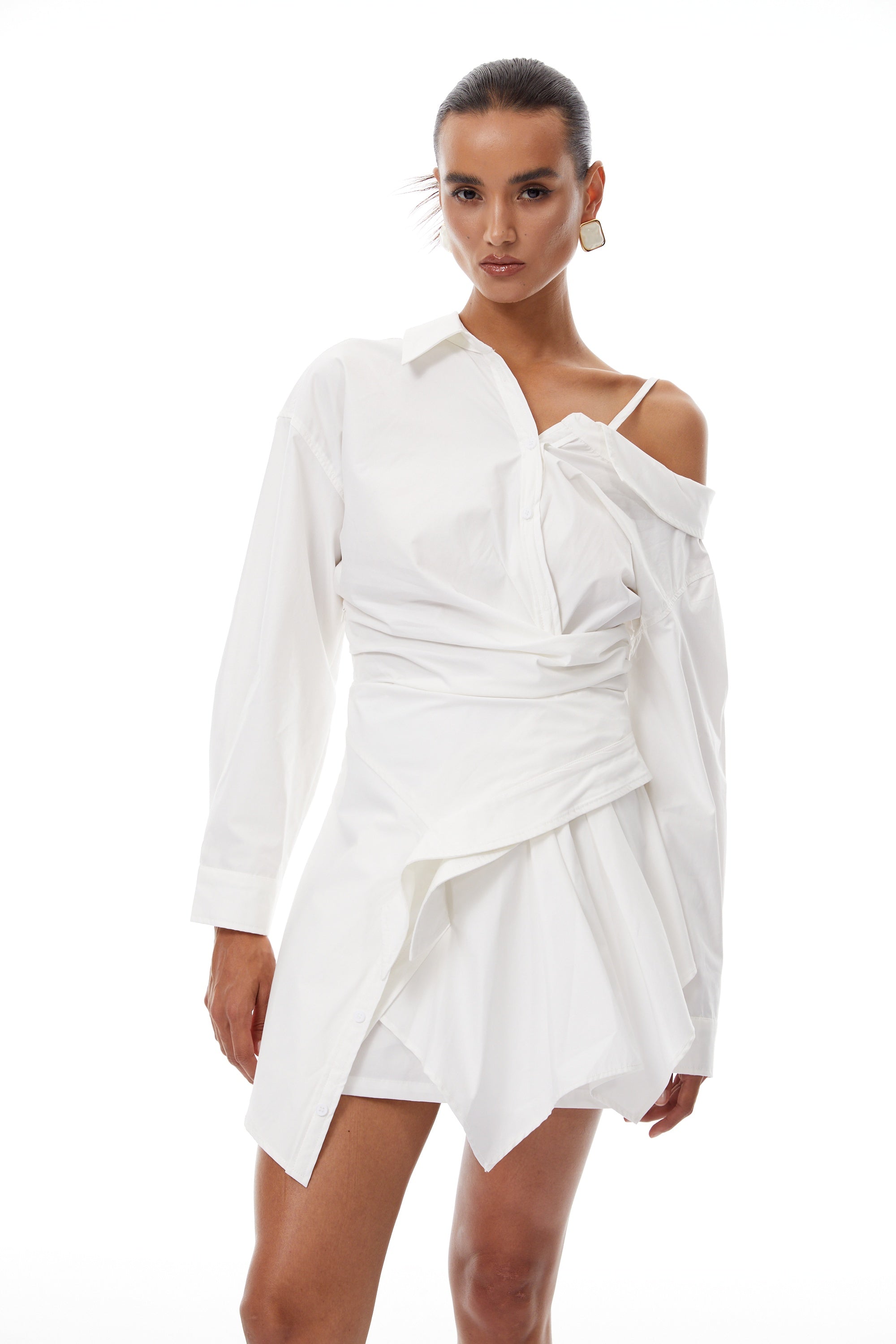 Tímea White Asymmetrical Mini Shirt Dress (Final Sale)
