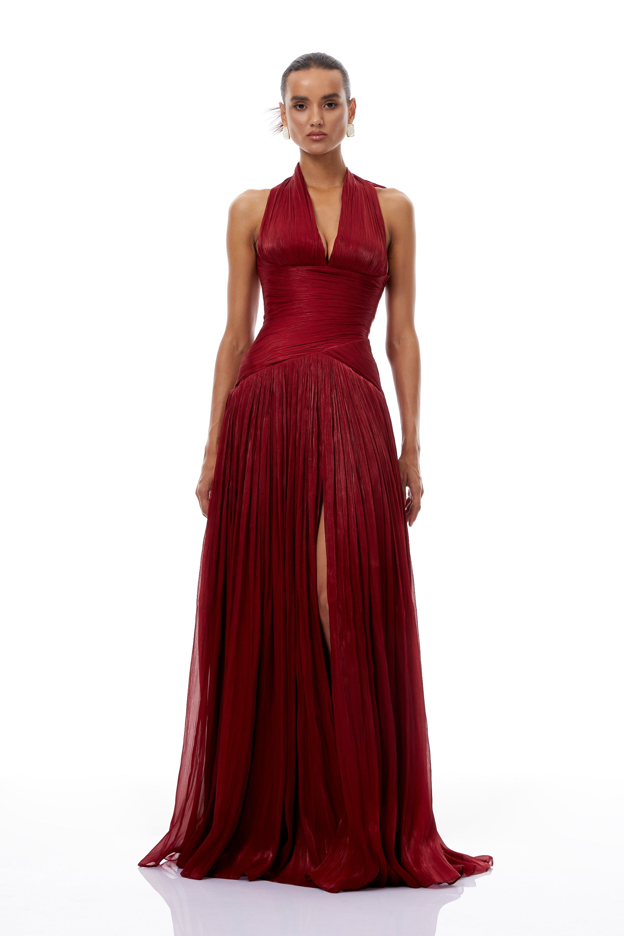 Uranie Red Gathered Maxi Dress (Final Sale-US Only)