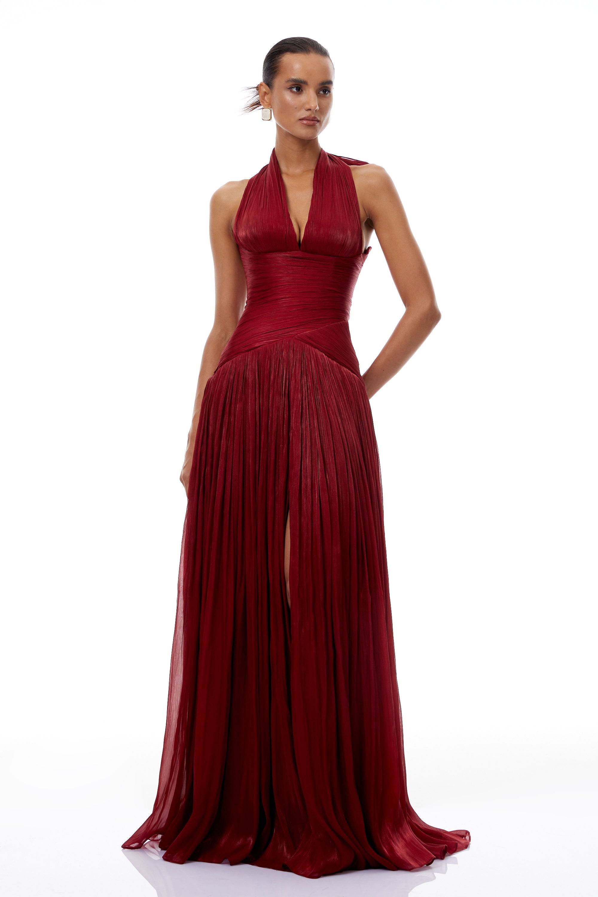 Robe longue froncée Uranie Red