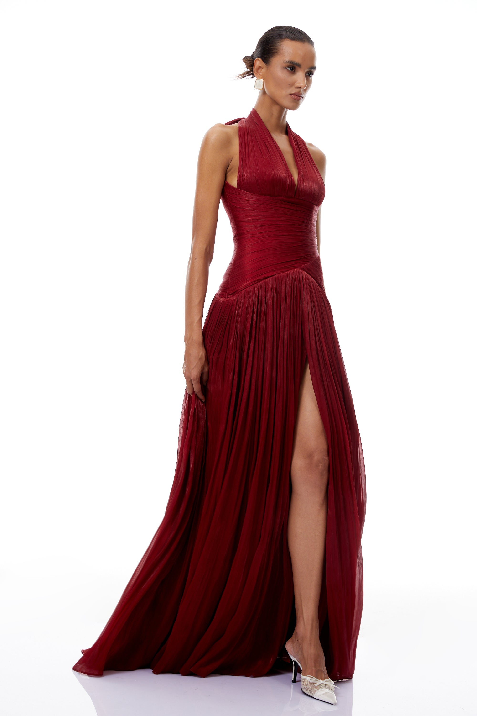 Robe longue froncée Uranie Red