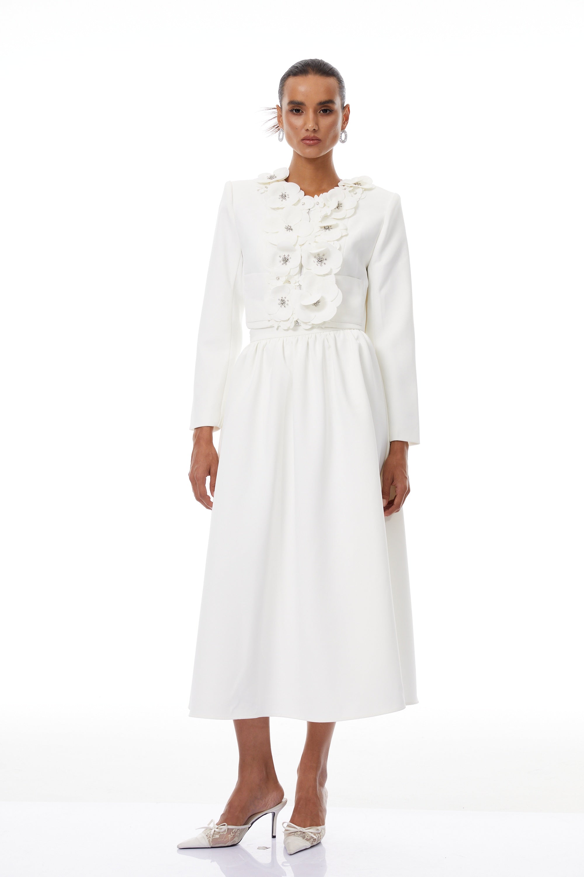 Élodie White Floral Appliqué Jacket & Skirt Set (Final Sale-US Only)