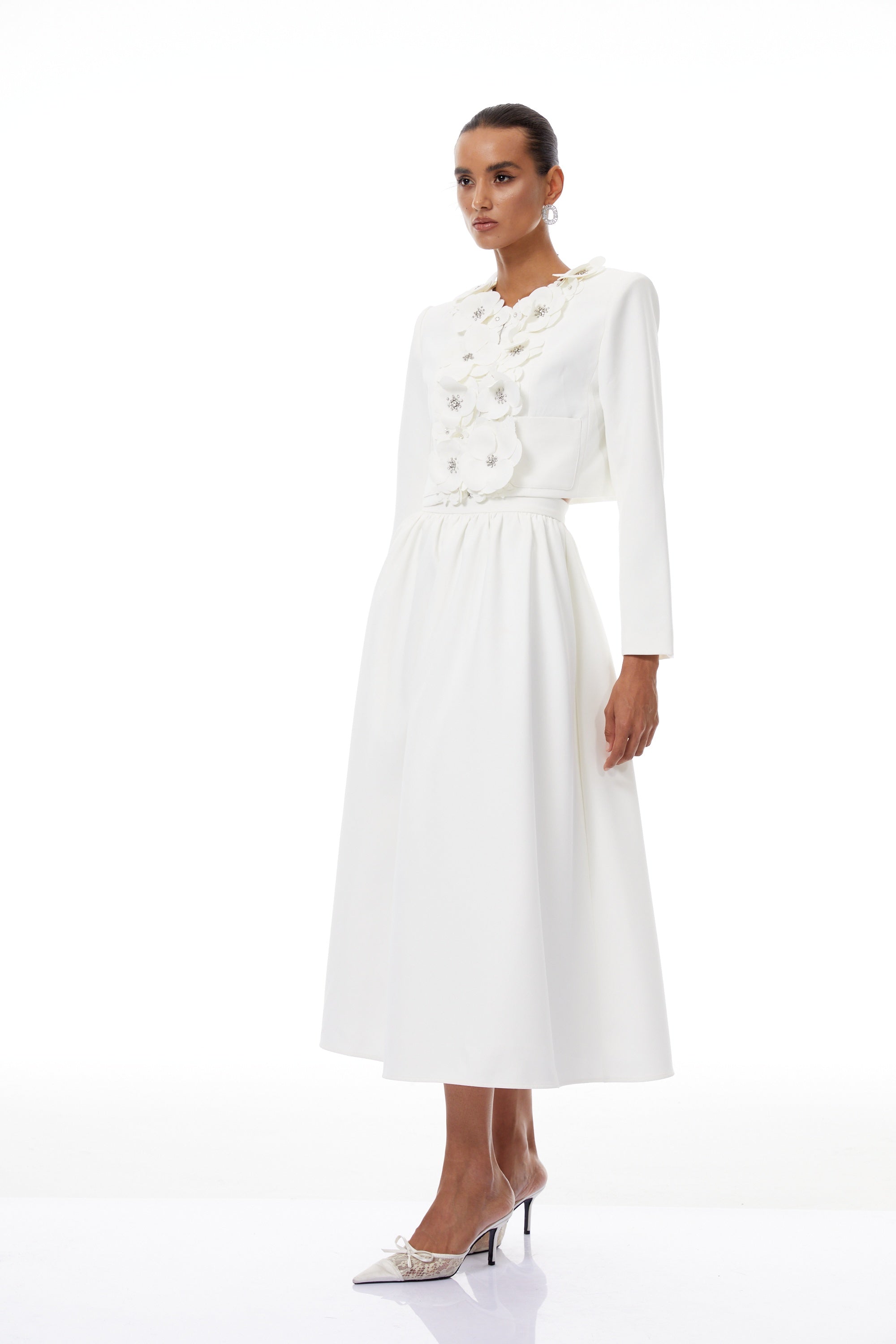 Élodie White Floral Appliqué Jacket & Skirt Set (Final Sale-US Only)