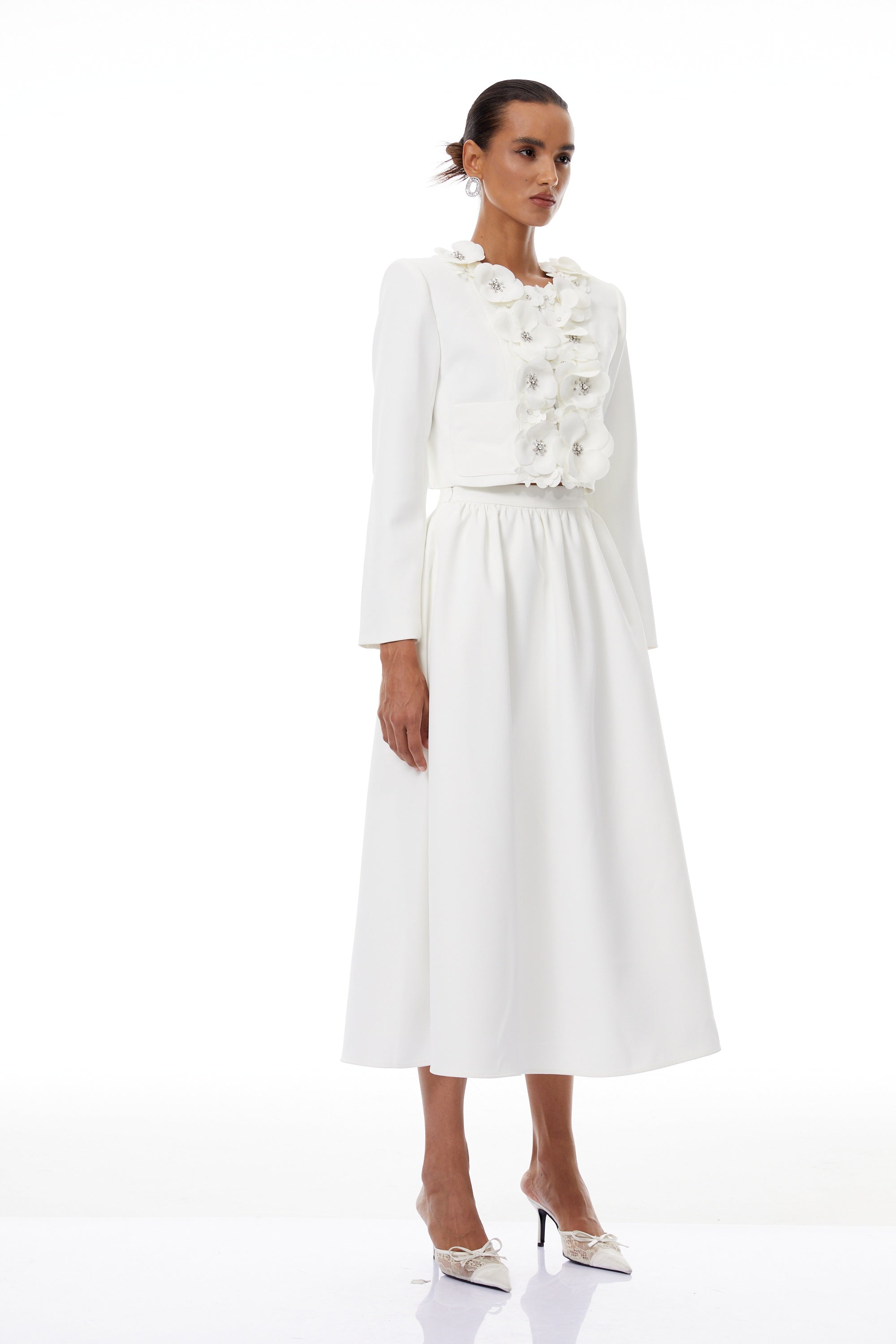 Élodie White Floral Appliqué Jacket & Skirt Set (Final Sale-US Only)