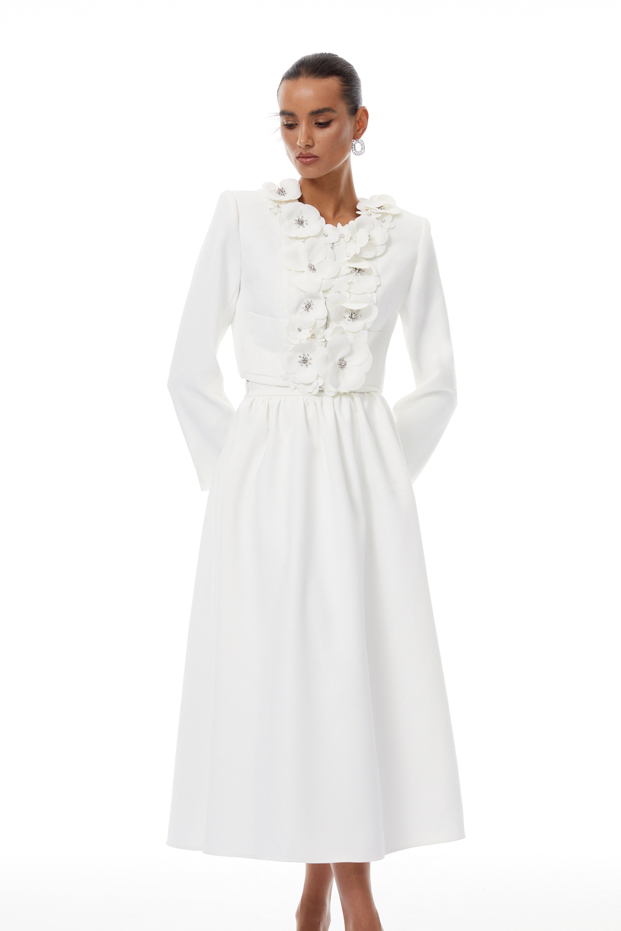 Élodie White Floral Appliqué Jacket & Skirt Set (Final Sale-US Only)