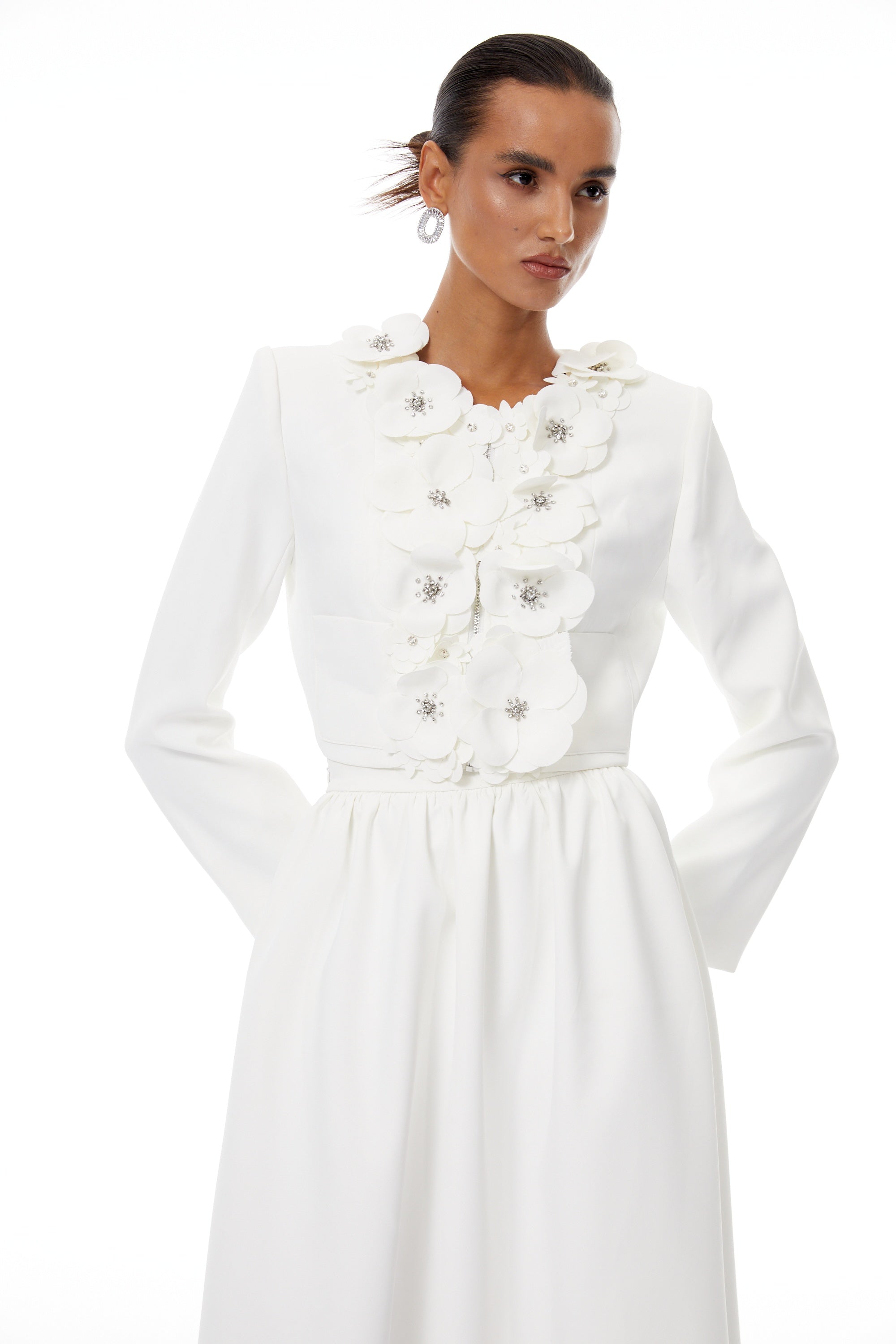 Élodie White Floral Appliqué Jacket & Skirt Set (Final Sale-US Only)