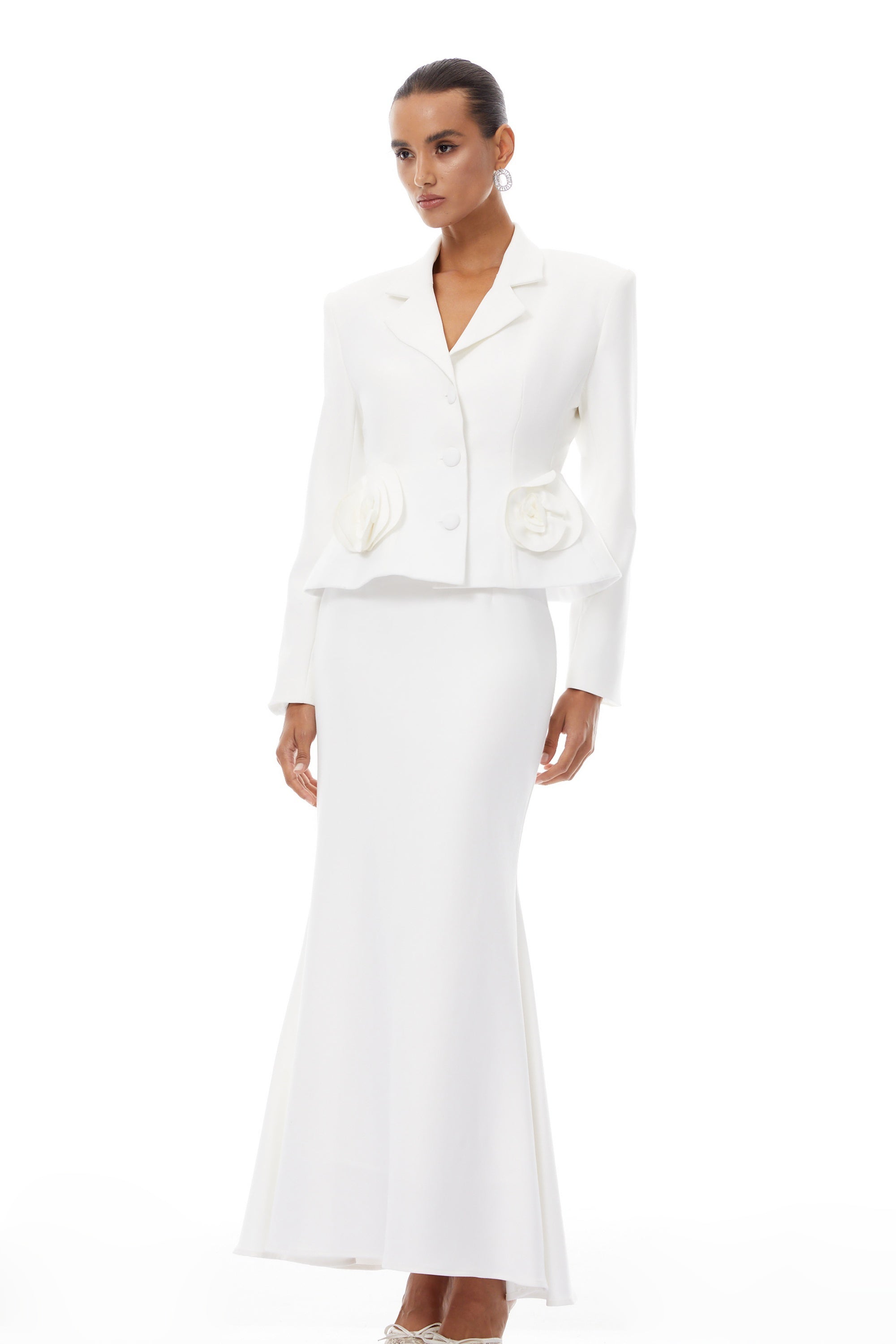 Odette White 3D Petal Blazer & Skirt Set (Final Sale)