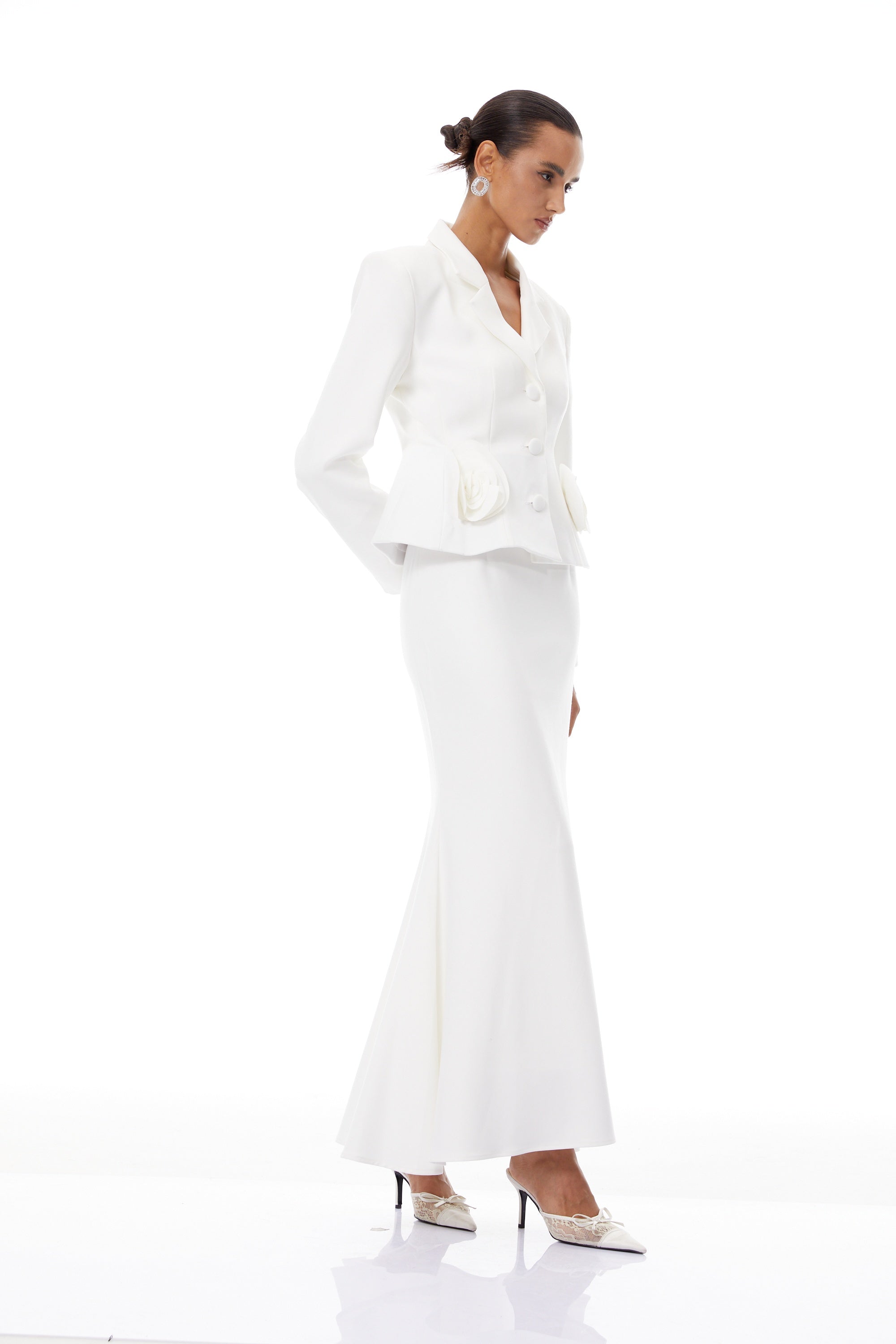 Odette White 3D Petal Blazer & Skirt Set (Final Sale)
