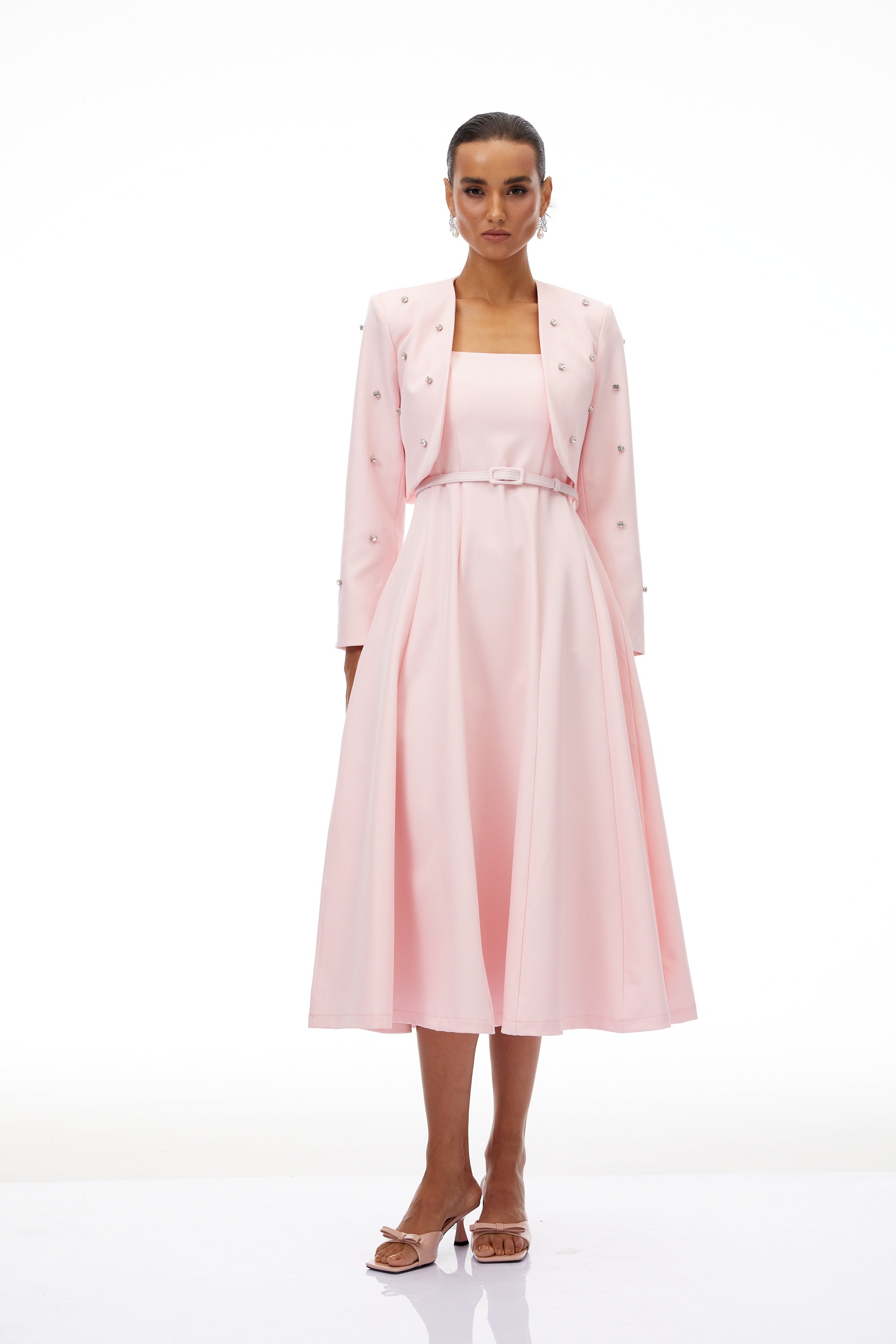 Valéria Pink Crystal Embellished Jacket & Dress Set (Final Sale-US Only)