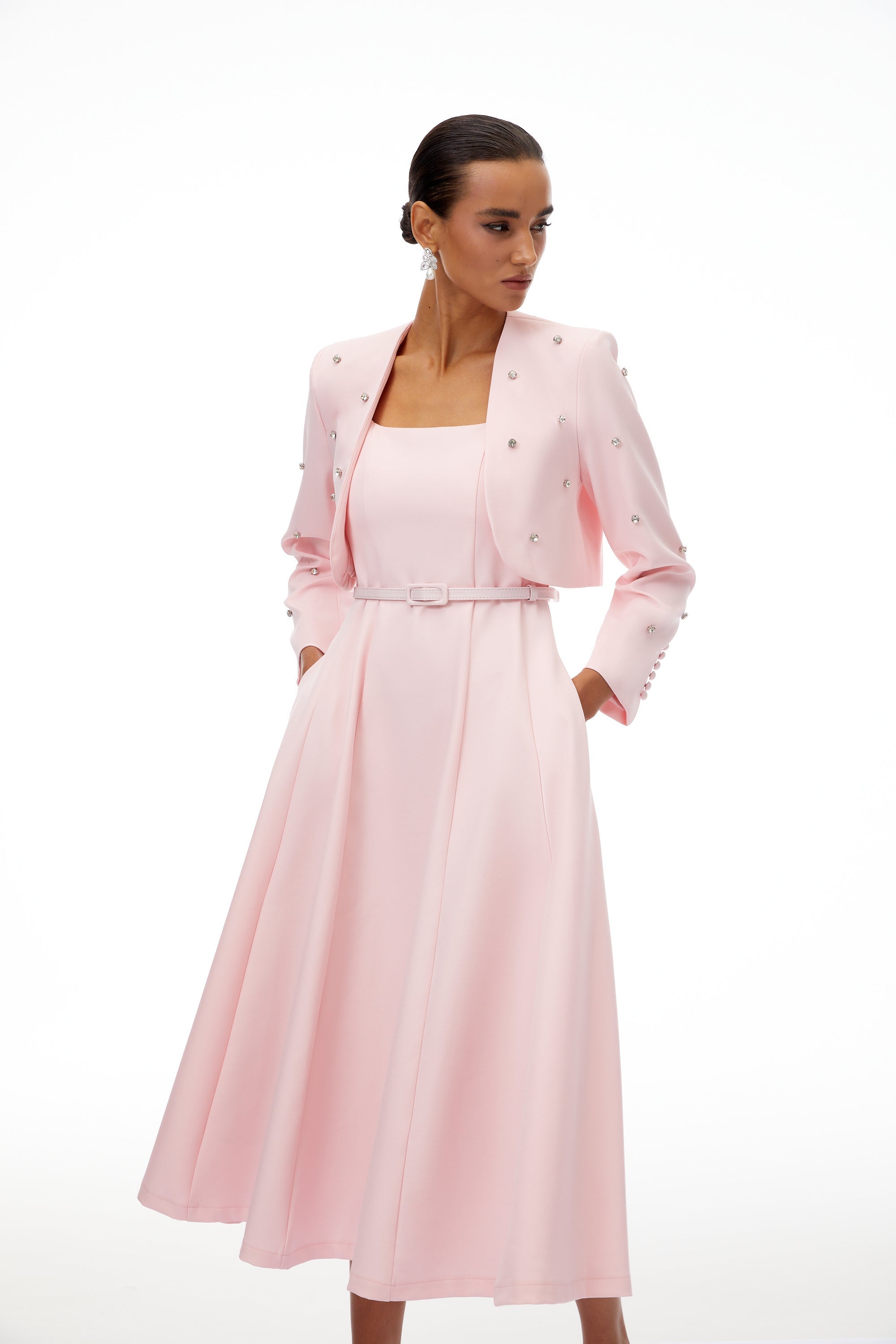 Valéria Pink Crystal Embellished Jacket & Dress Set (Final Sale-US Only)