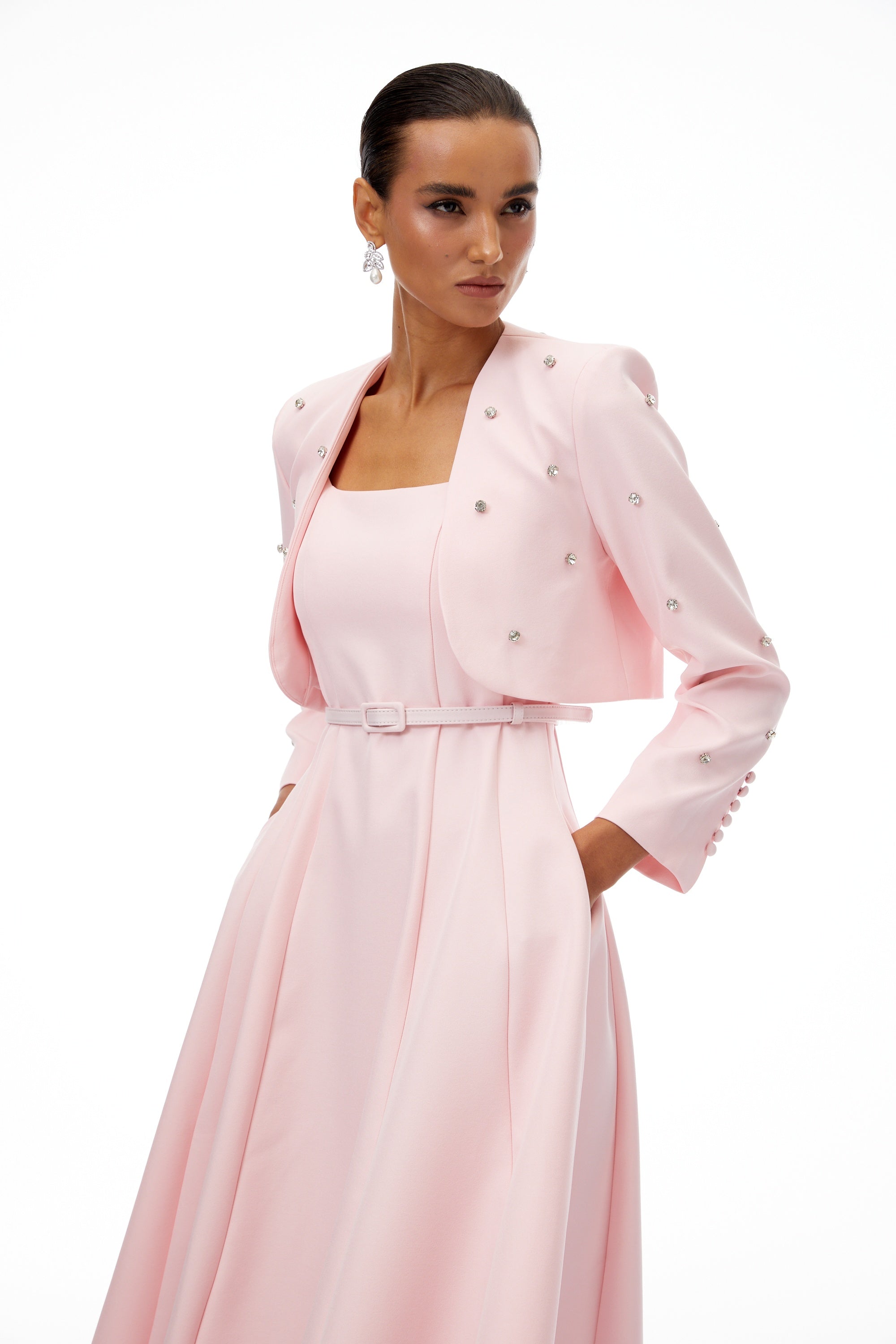Valéria Pink Crystal Embellished Jacket & Dress Set (Final Sale-US Only)