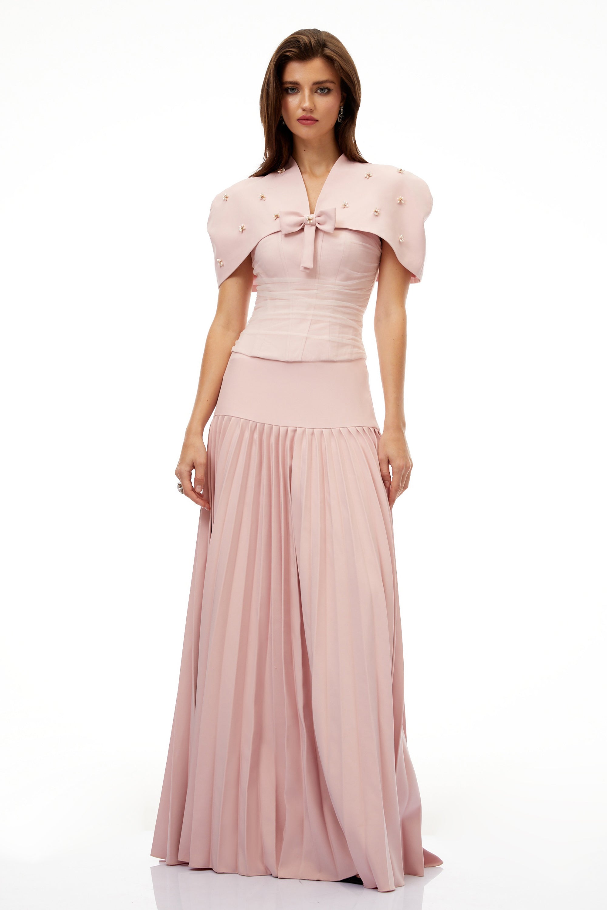 Rhinestone-Adorned Corset & Bolero & Pleated Skirt