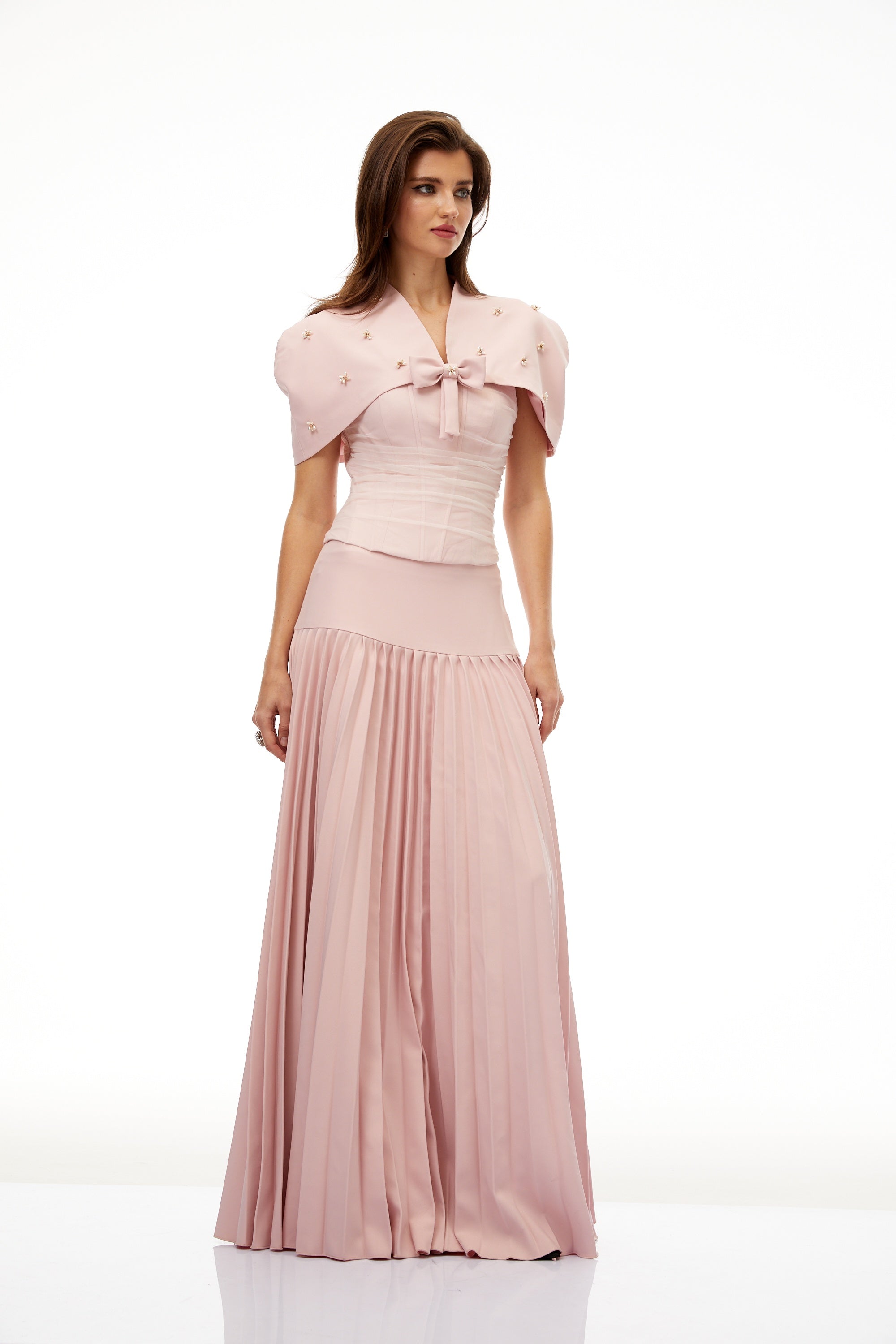 Rhinestone-Adorned Corset & Bolero & Pleated Skirt