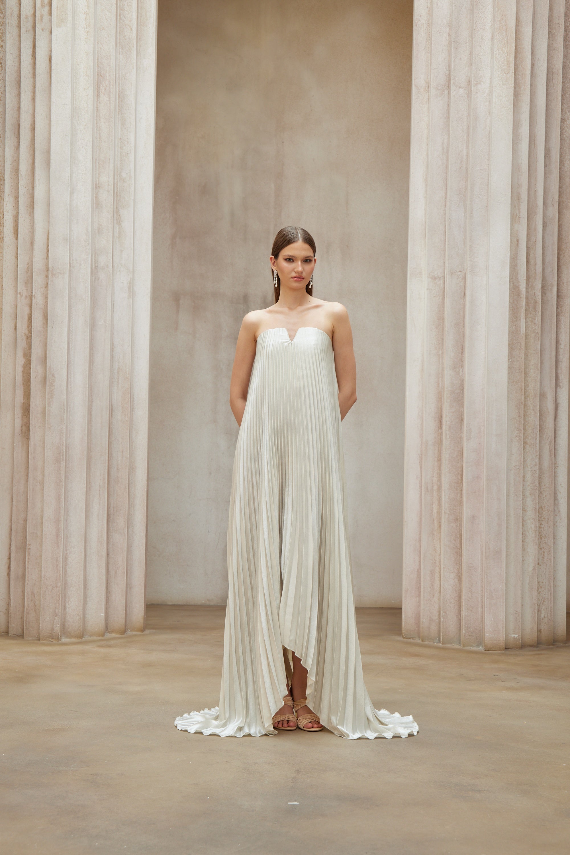 Satiné Gold Fully-pleated Maxi Dress (Final Sale)