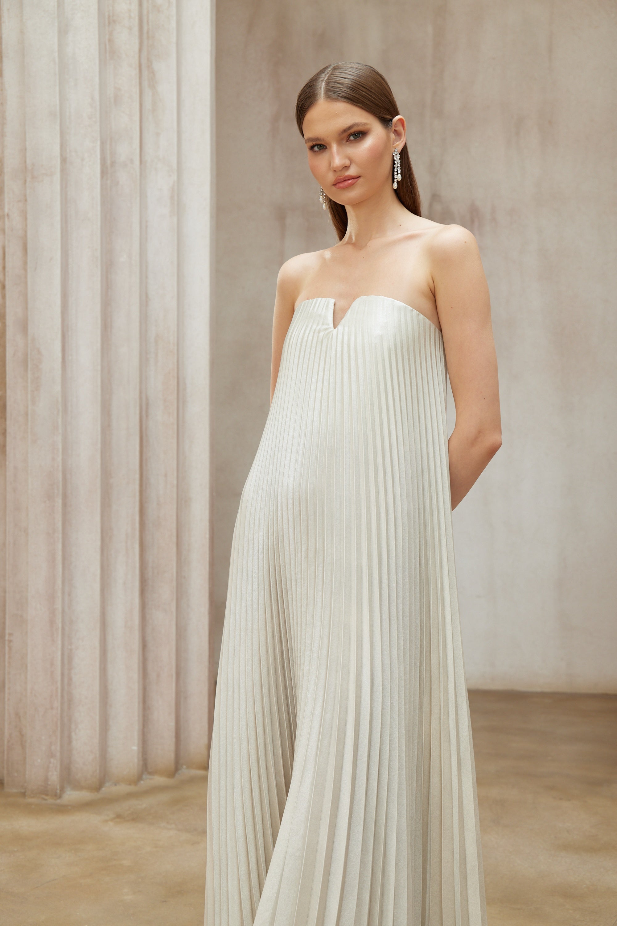 Satiné Gold Fully-pleated Maxi Dress (Final Sale)