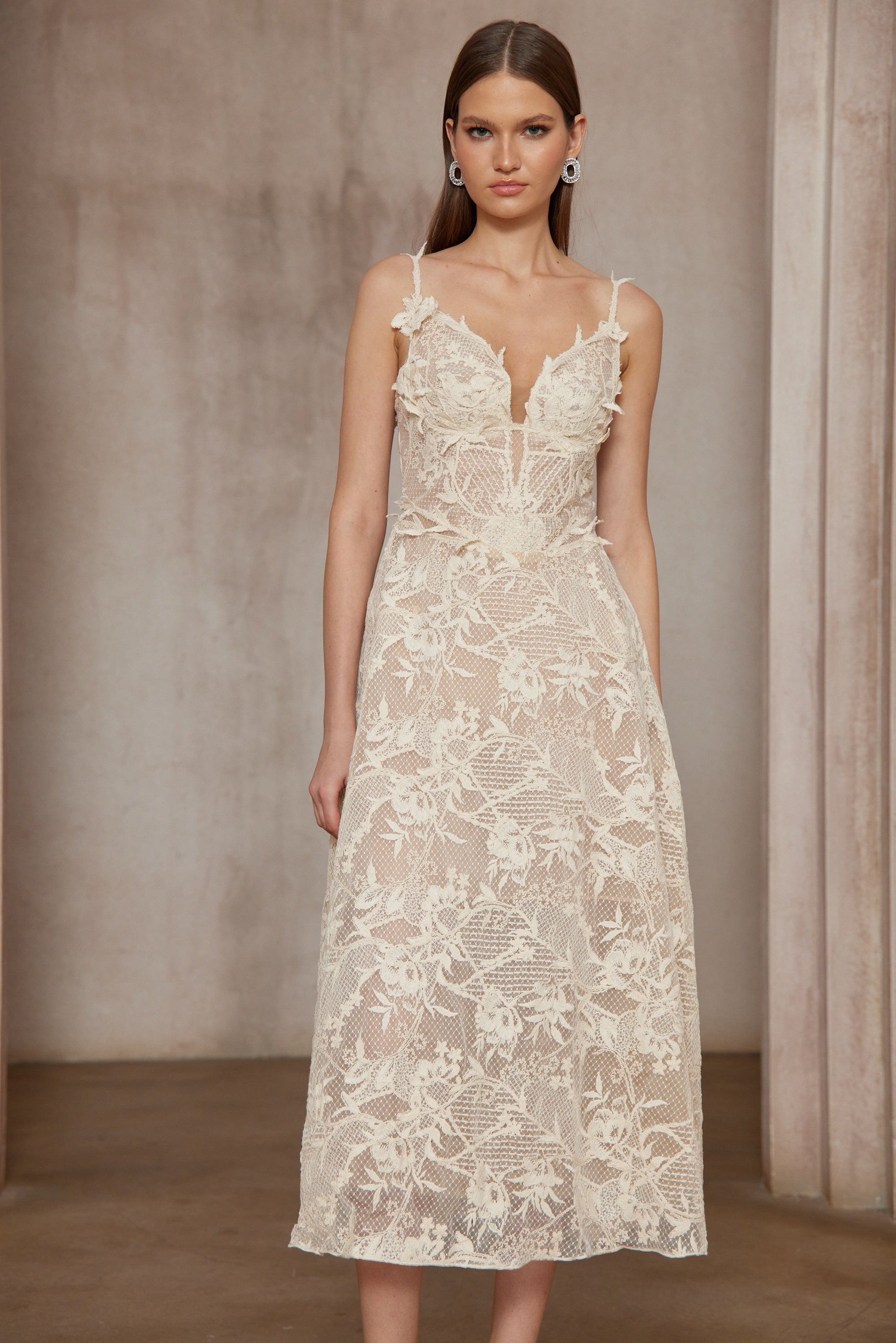 Amber White Sleeveless Floral Lace Midi Dress (Final Sale)