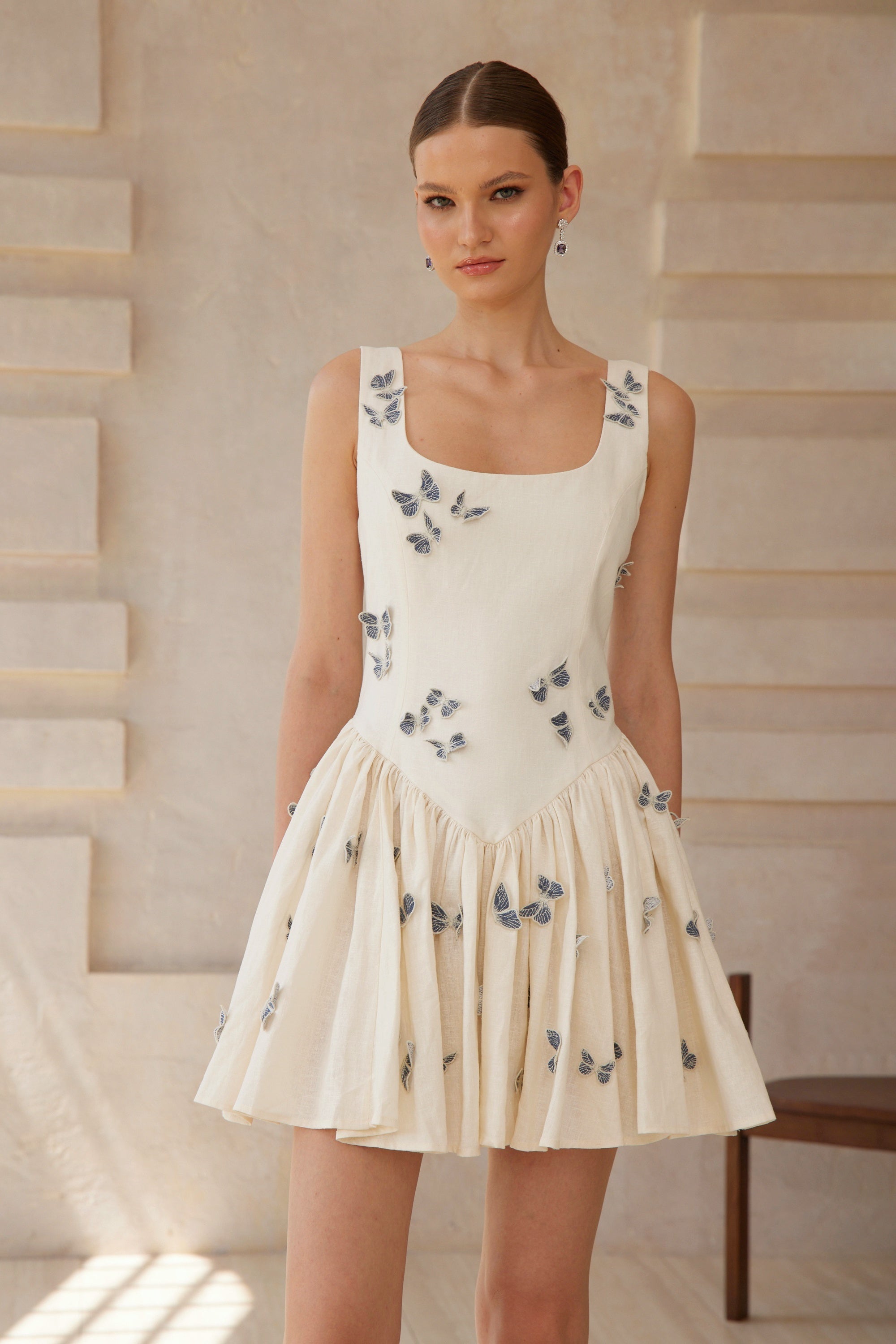 Ophélie White Butterfly Embroidered Mini Dress (Final Sale-US Only)
