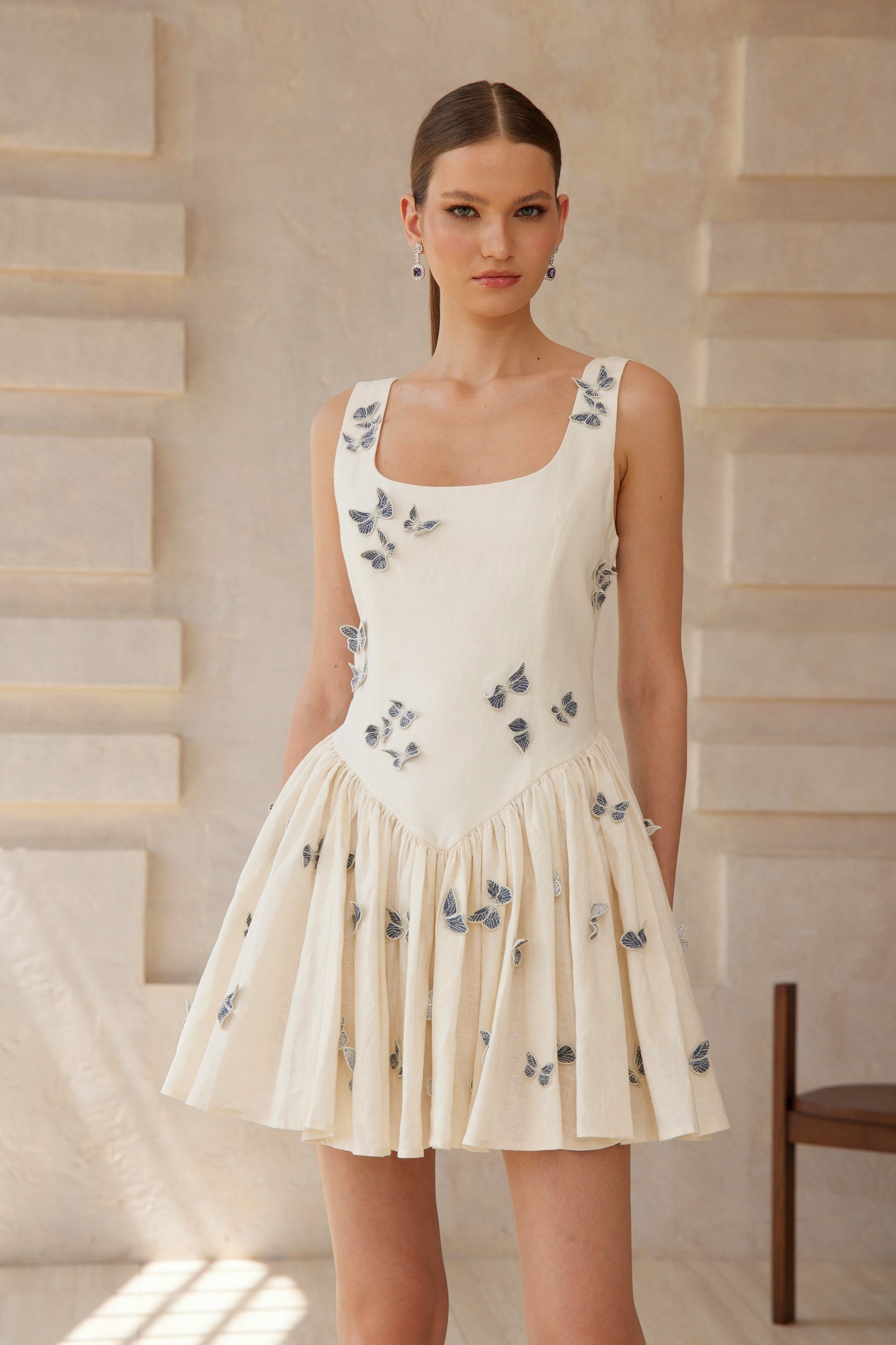 Ophélie White Butterfly Embroidered Mini Dress (Final Sale-US Only)