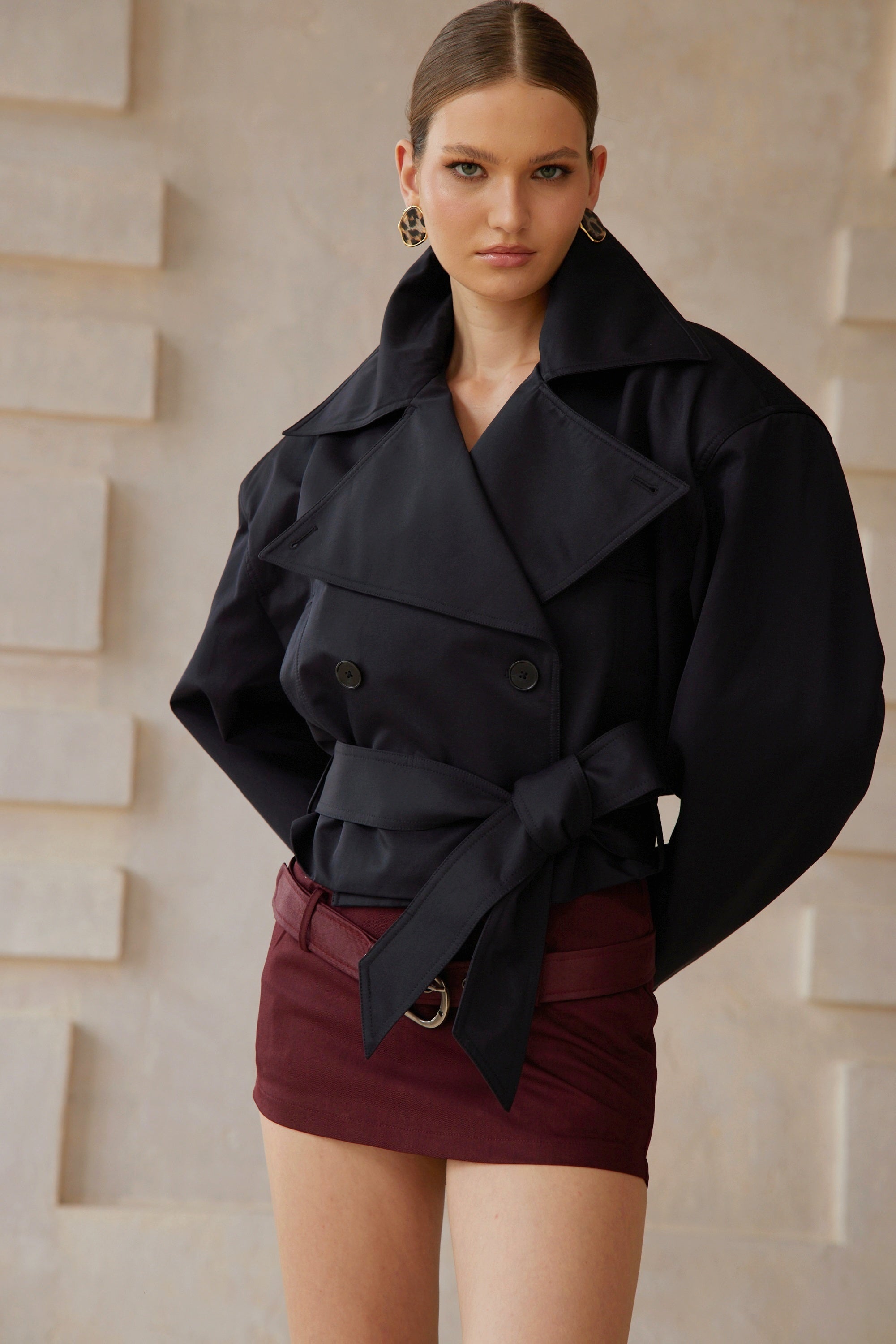 Avril Black Double-Breasted Short Trench Coat (Final Sale-US Only)