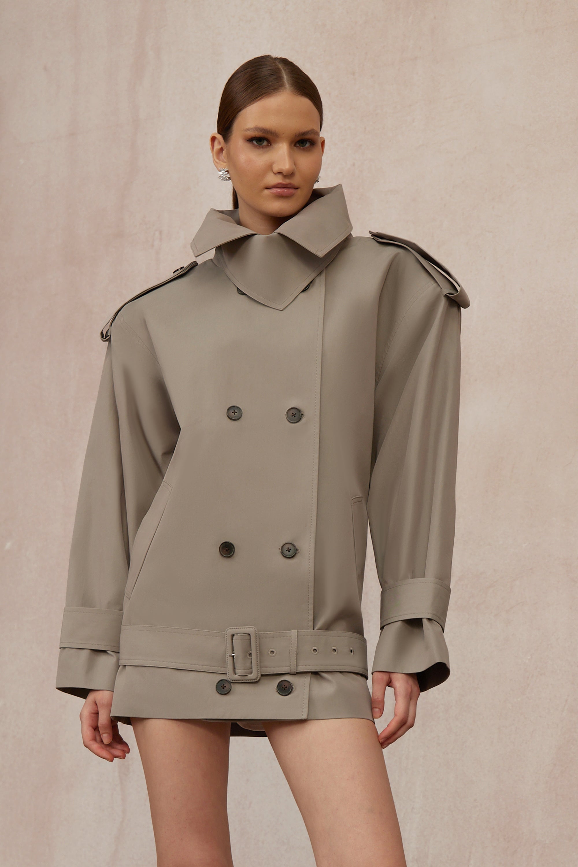 Trench-coat à double boutonnage et ceinture Mavis Grey