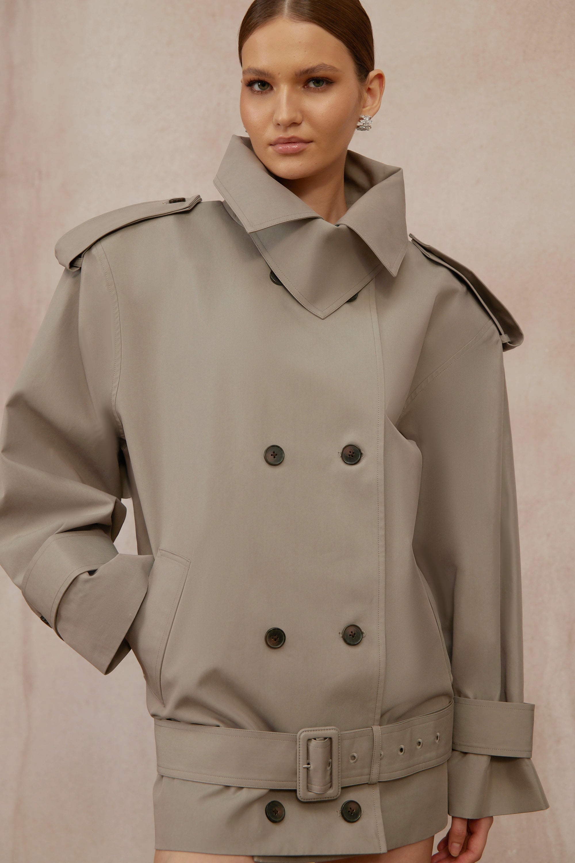 Trench-coat à double boutonnage et ceinture Mavis Grey