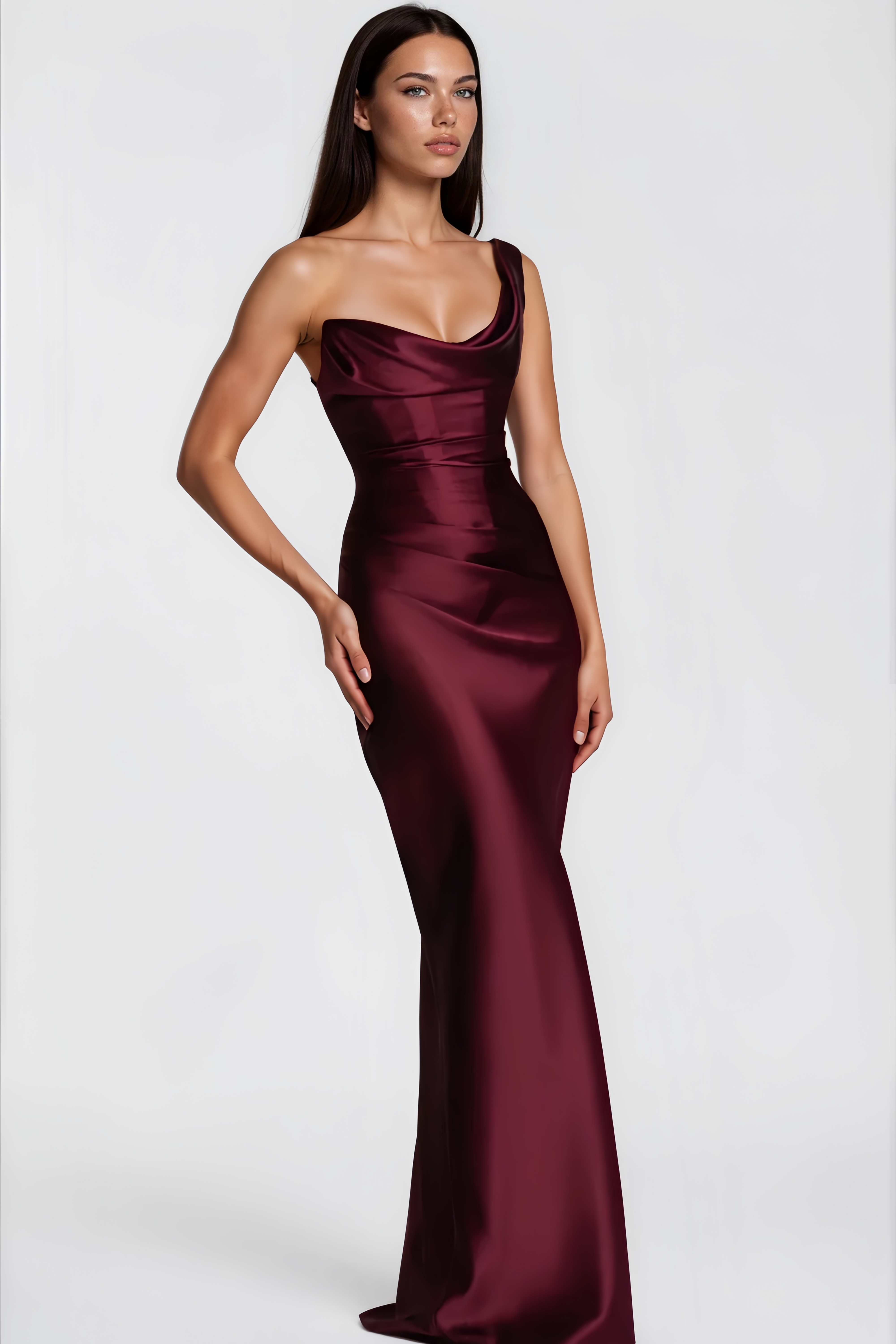 One-Shoulde Draped Satin Gown