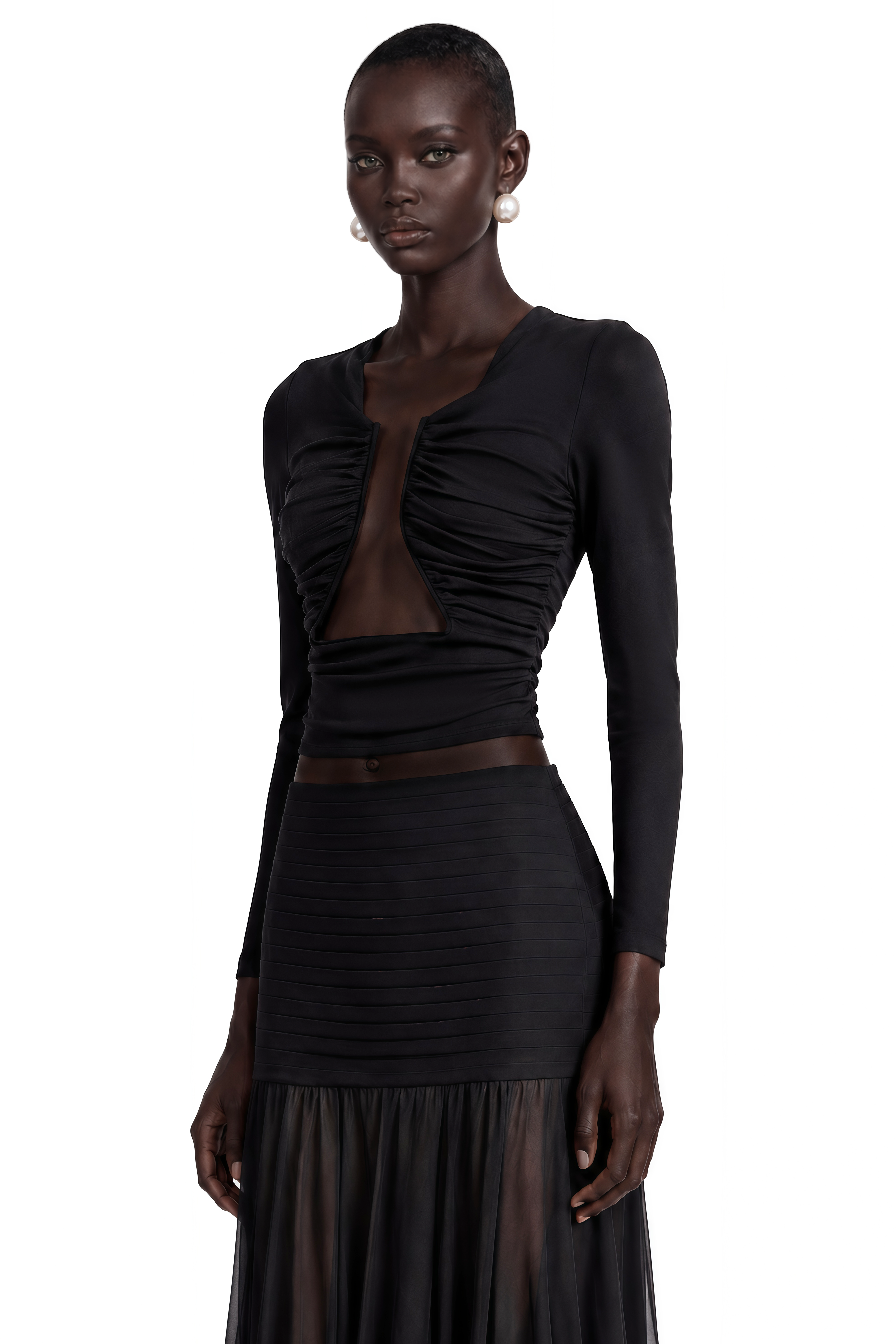 Anaïs Black Open-Front Gathered Top