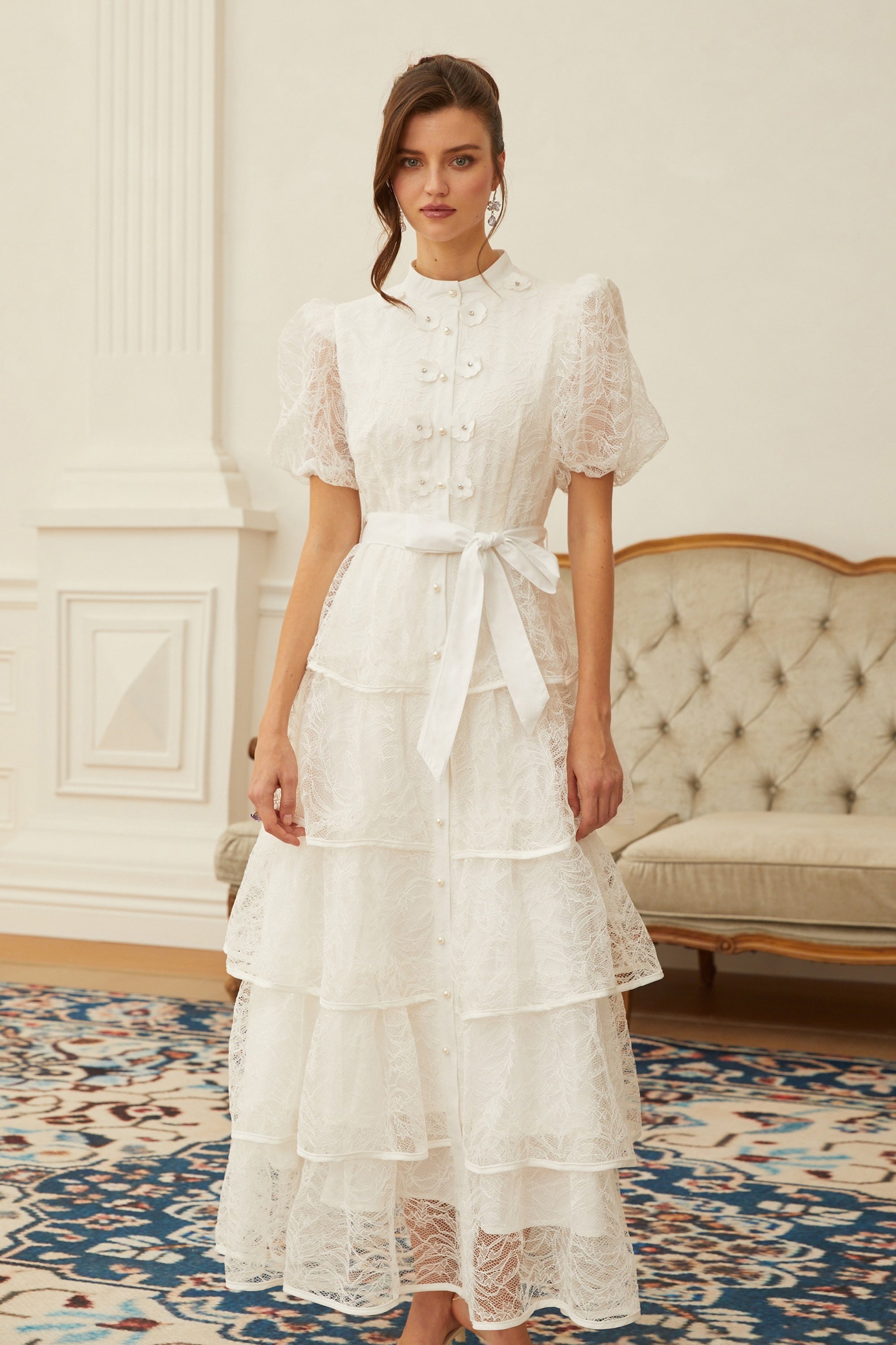 Verity White Floral Lace Tiered Maxi Dress (Final Sale-US Only)