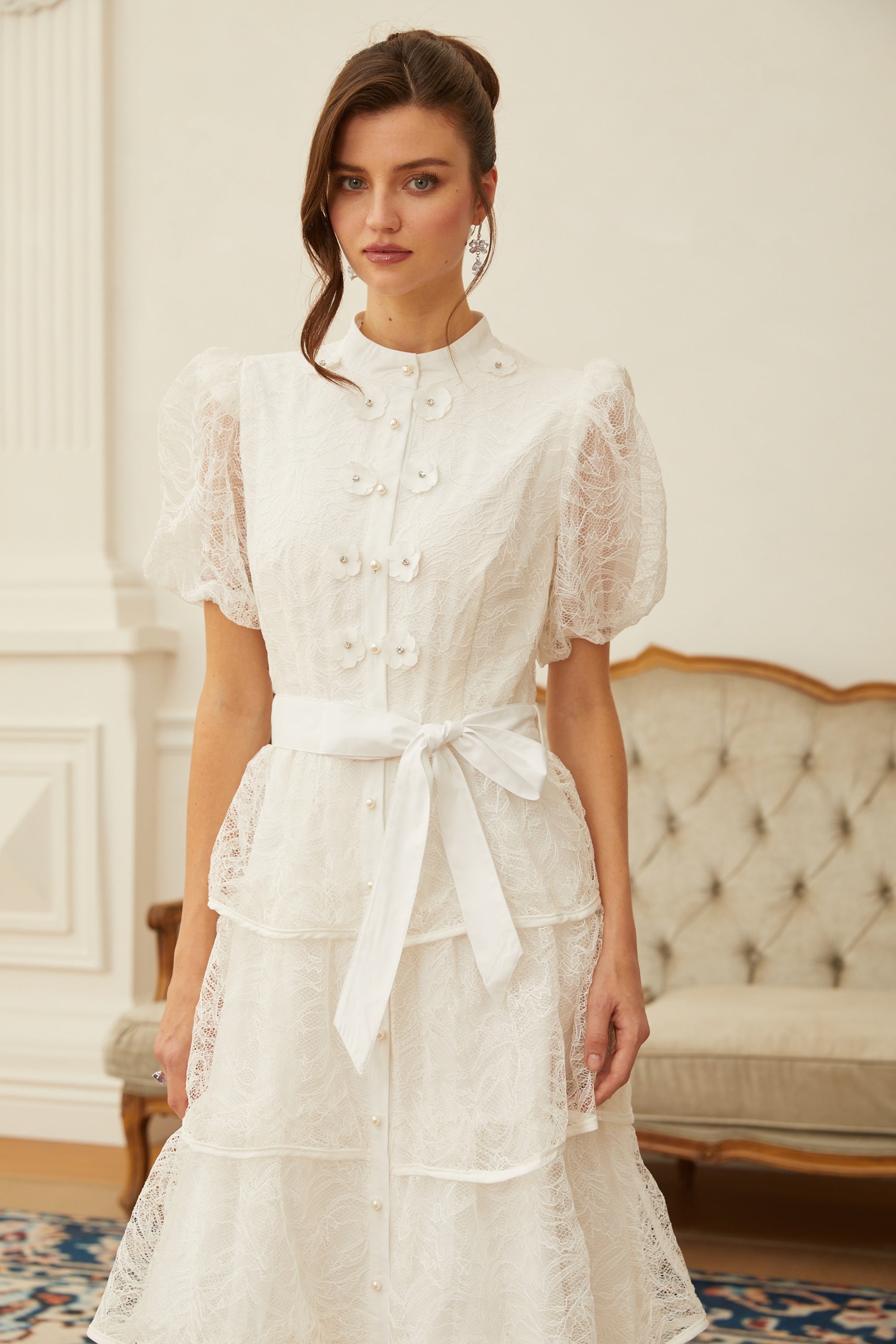 Verity White Floral Lace Tiered Maxi Dress (Final Sale-US Only)