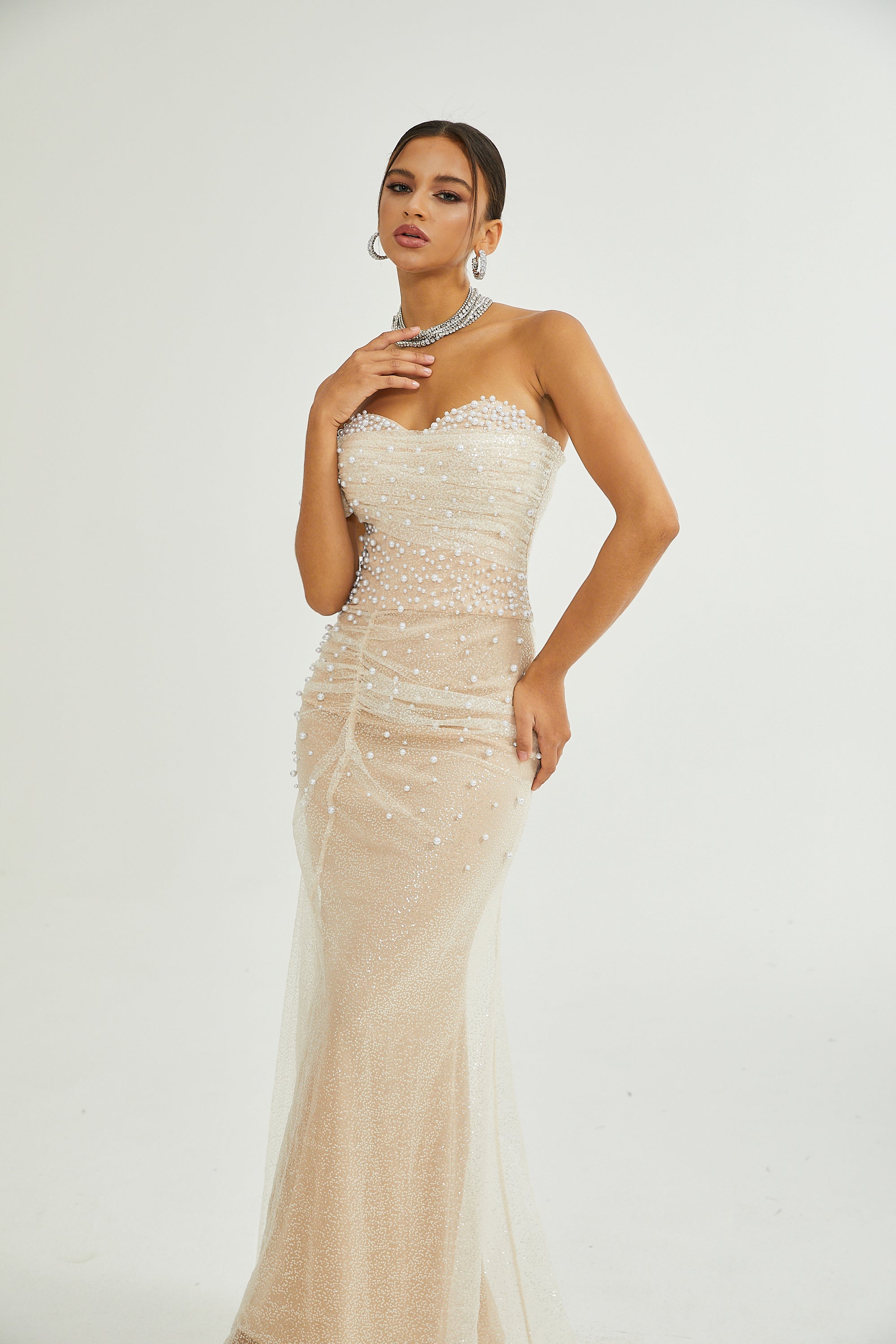 Sabine Faux Pearl Embellished Maxi Dress