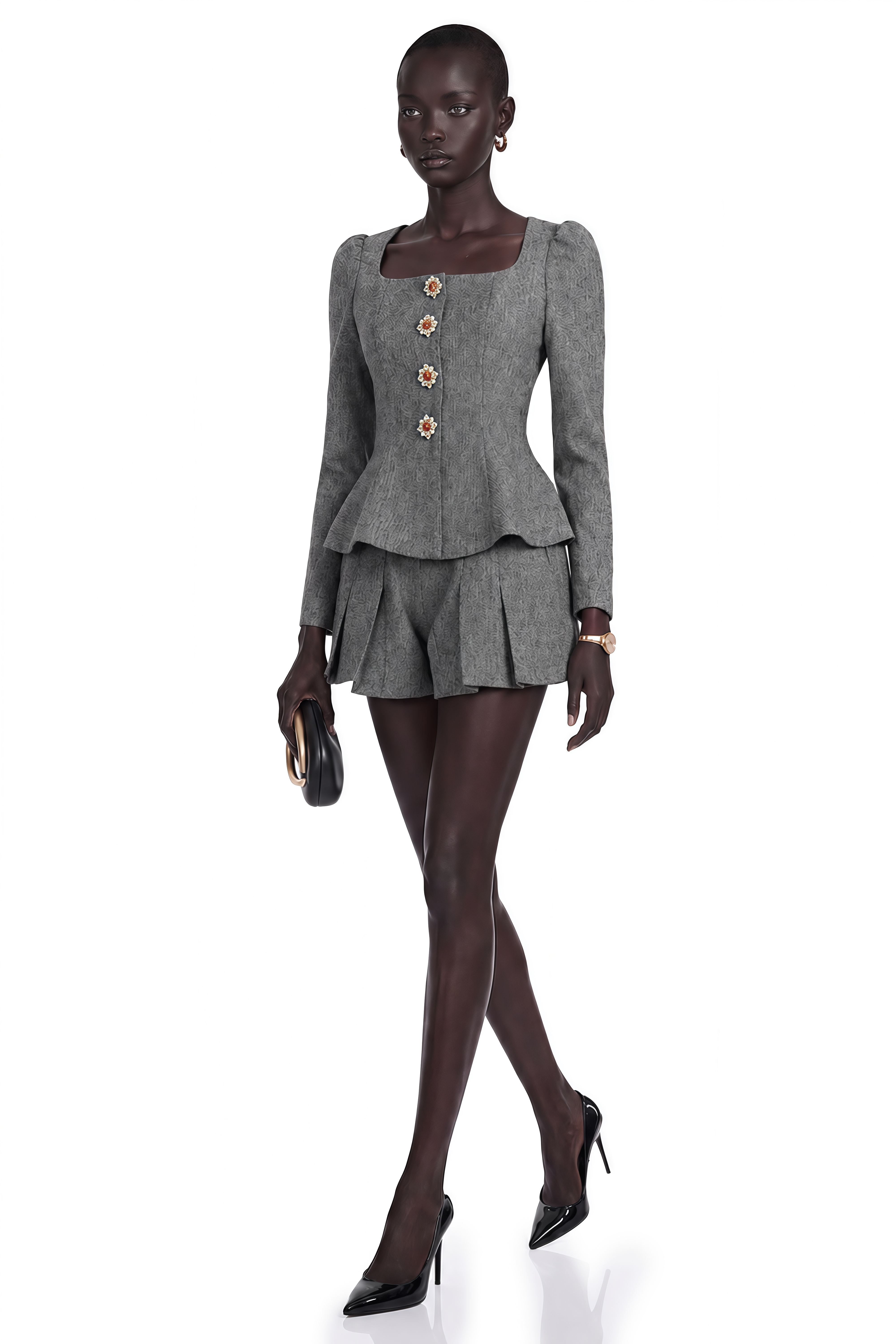 Ensemble coordonné Agathe Grey : haut et short à motif chevrons