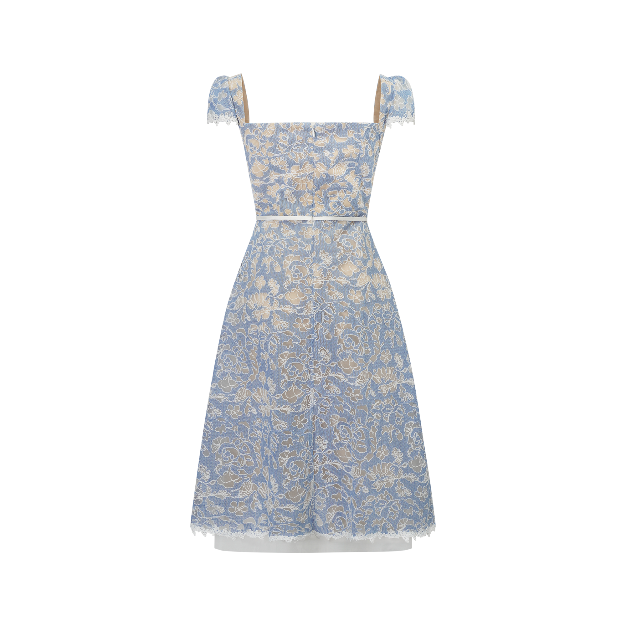 Gaëlle Blue Floral Embroidered Midi Dress (Final Sale-US Only)