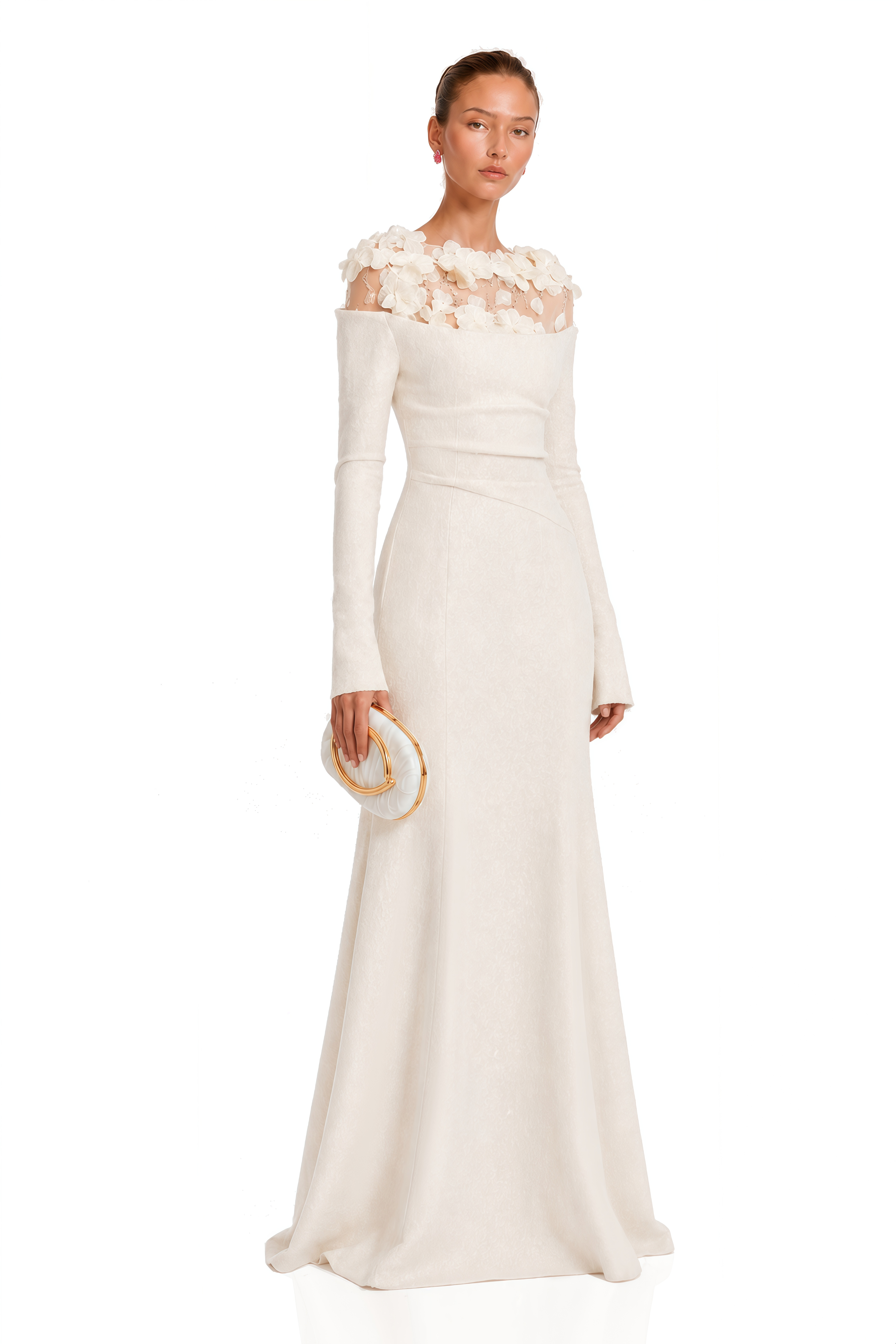 Sydney White Floral Appliqué Gown (Final Sale-US Only)