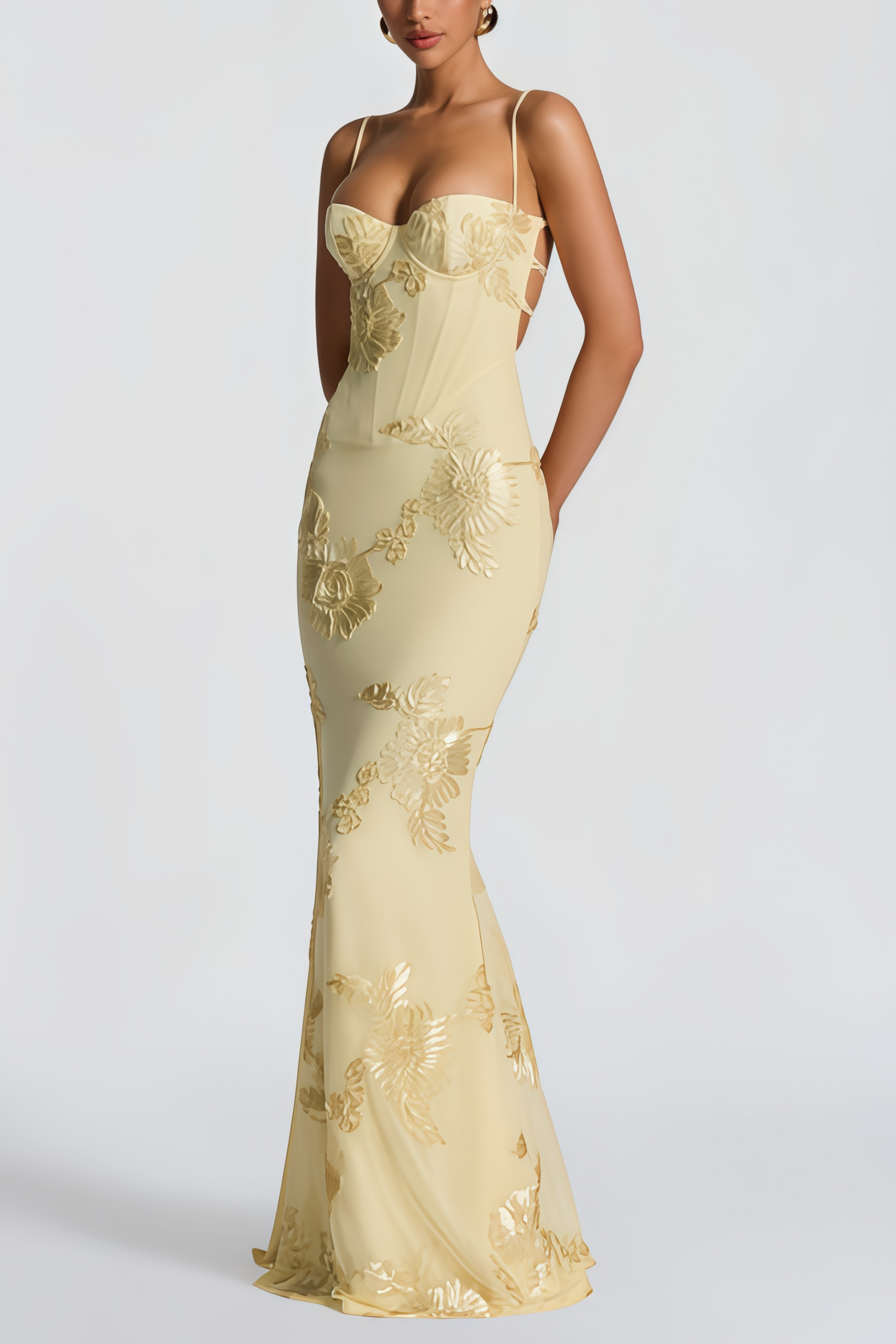 Floral Jacquard Corset Maxi Dress