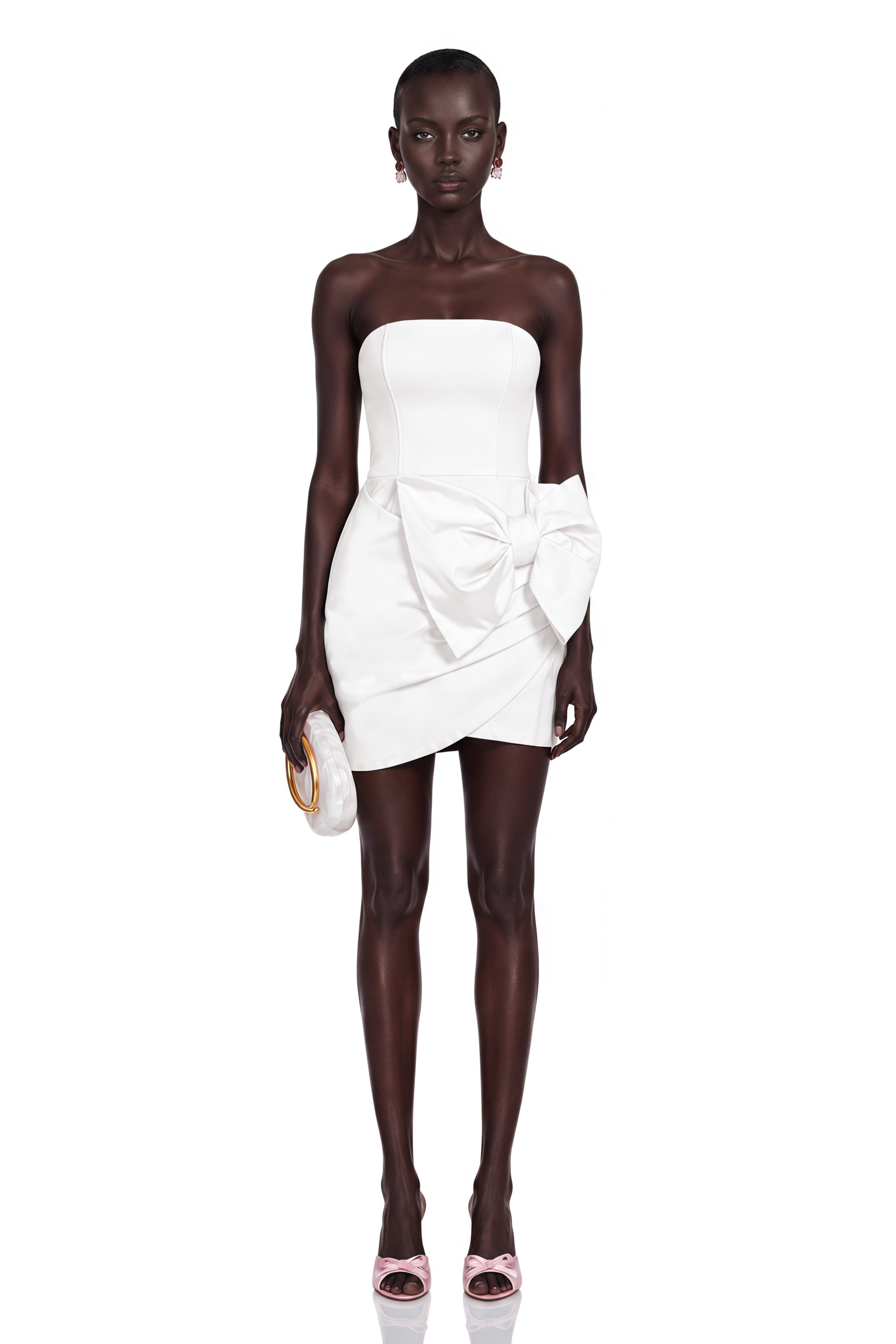 Lanetta bowknot asymmetrical dress in White (Final Sale)